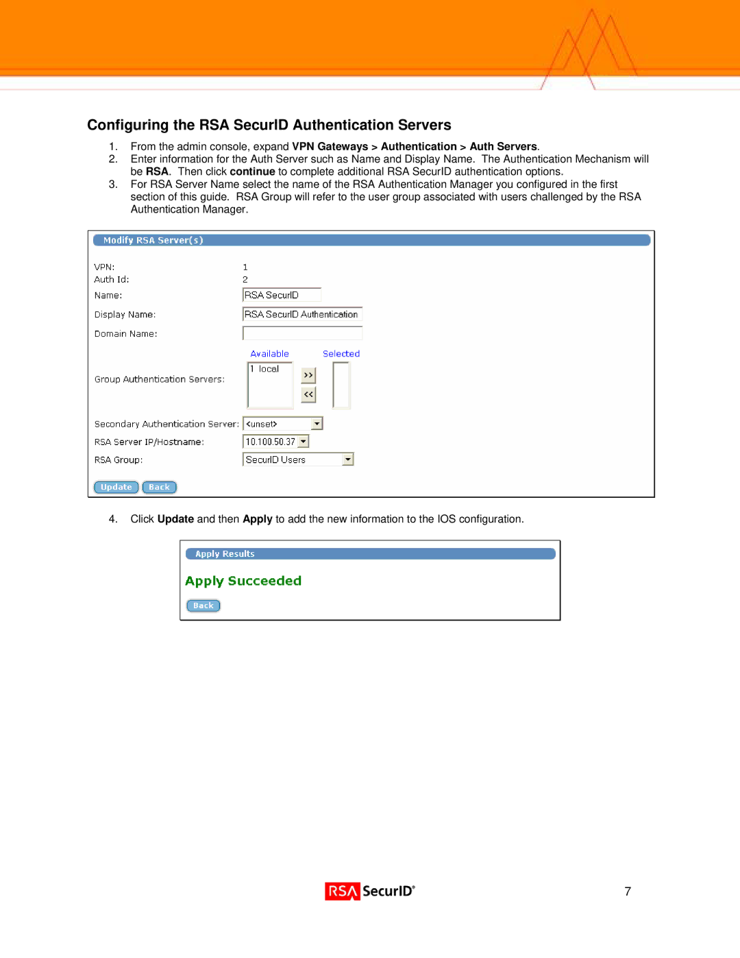 Nortel Networks 3050 manual Configuring the RSA SecurID Authentication Servers 