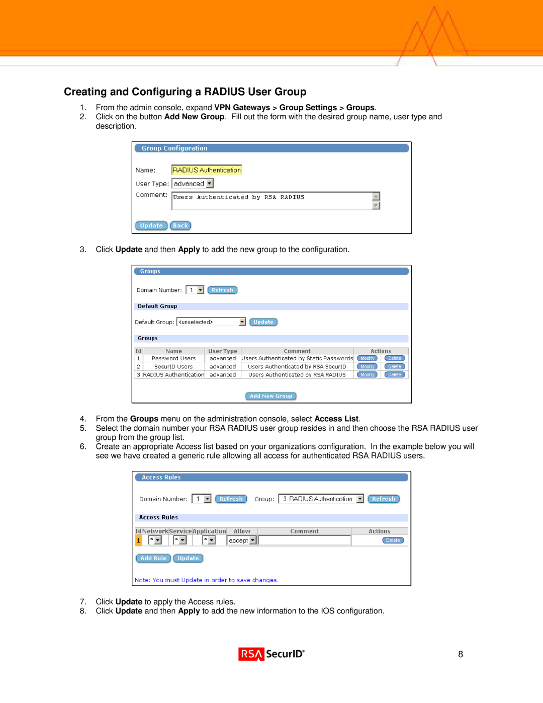 Nortel Networks 3050 manual Creating and Configuring a Radius User Group 