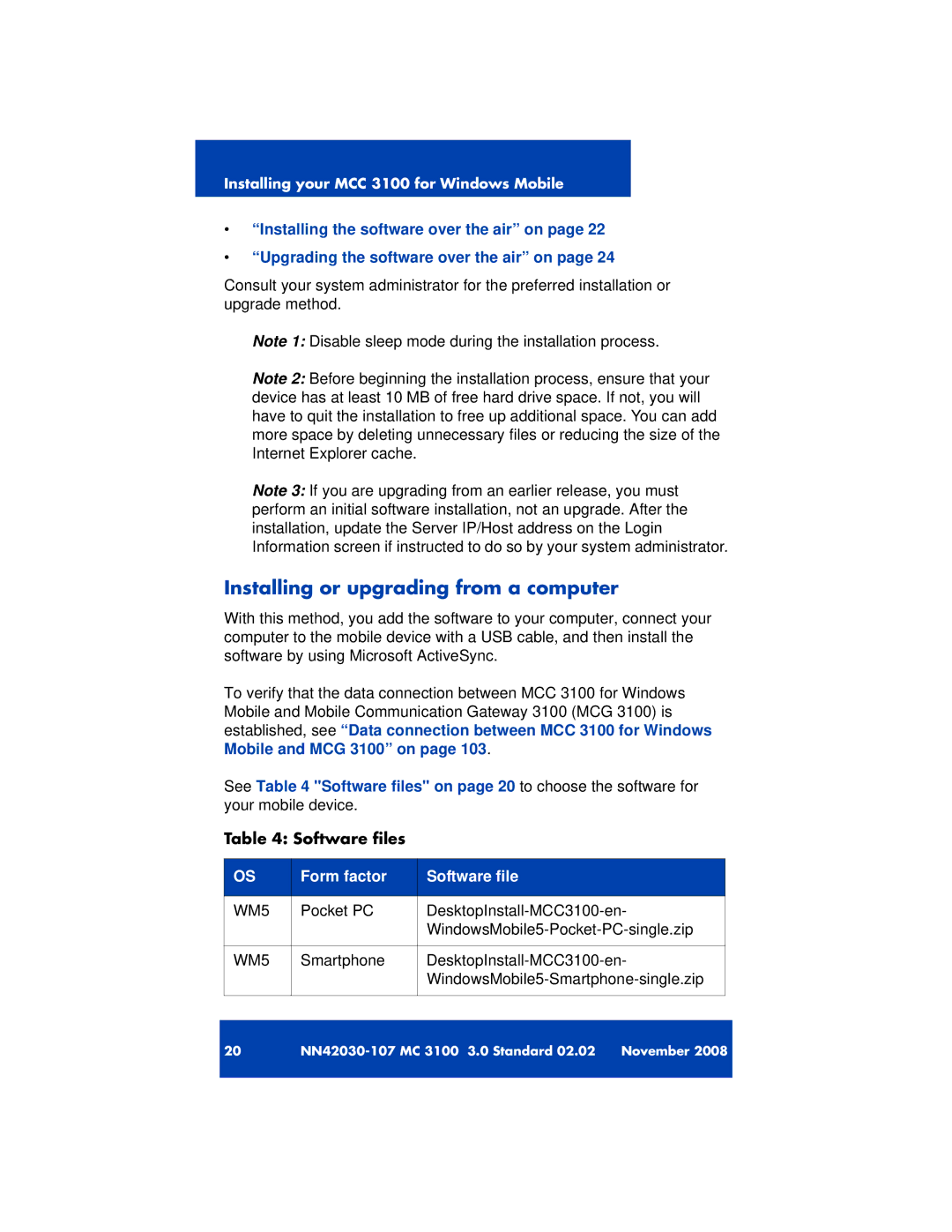 Nortel Networks 3100 manual Installing or upgrading from a computer, Software files, Form factor Software file 