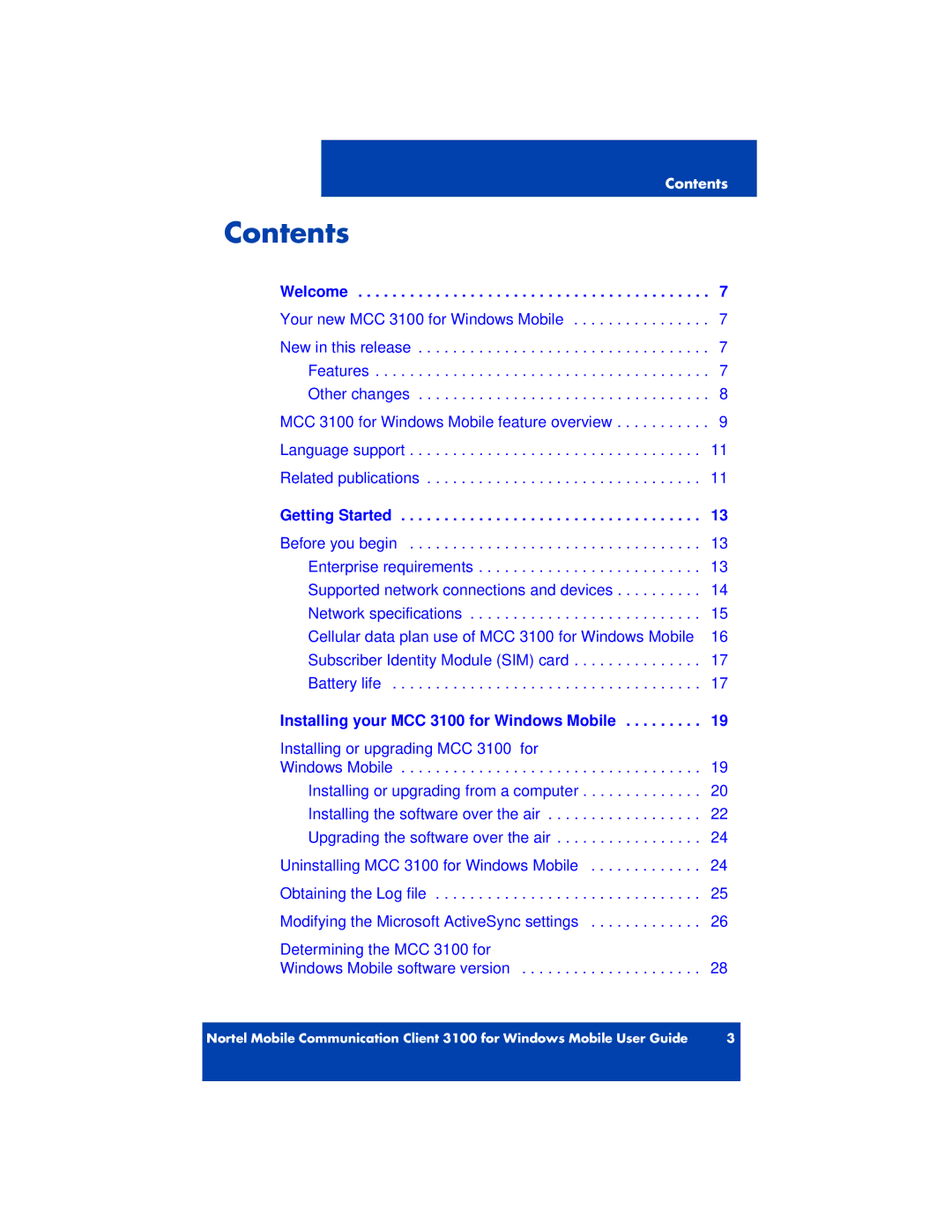 Nortel Networks 3100 manual Contents 