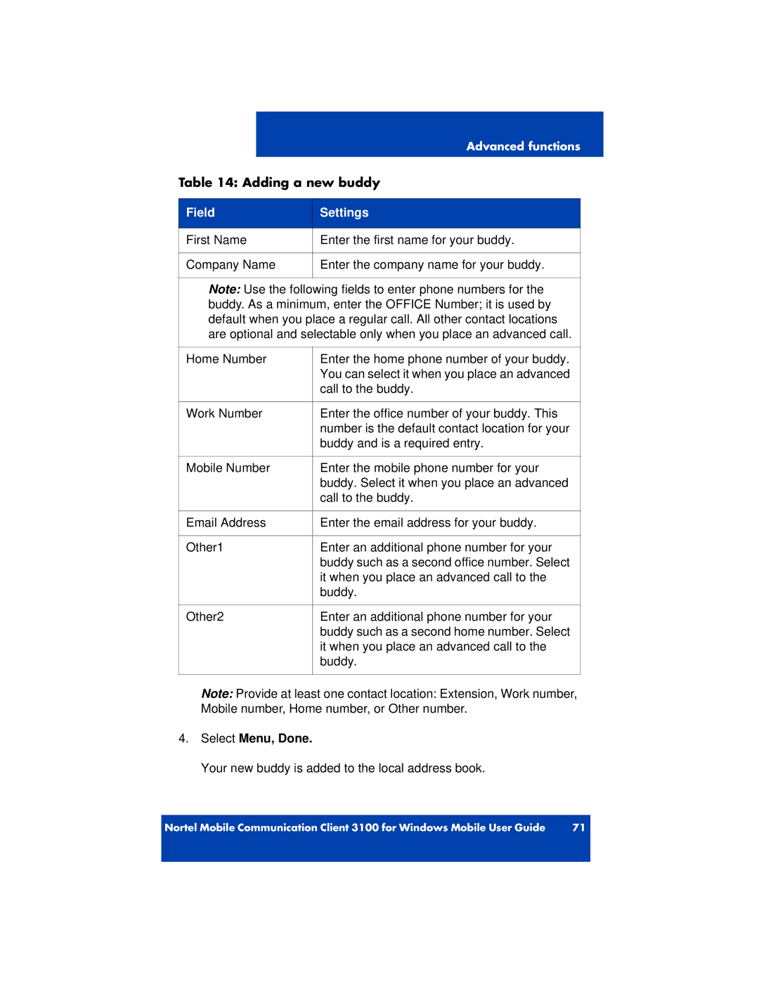 Nortel Networks 3100 manual Select Menu, Done 