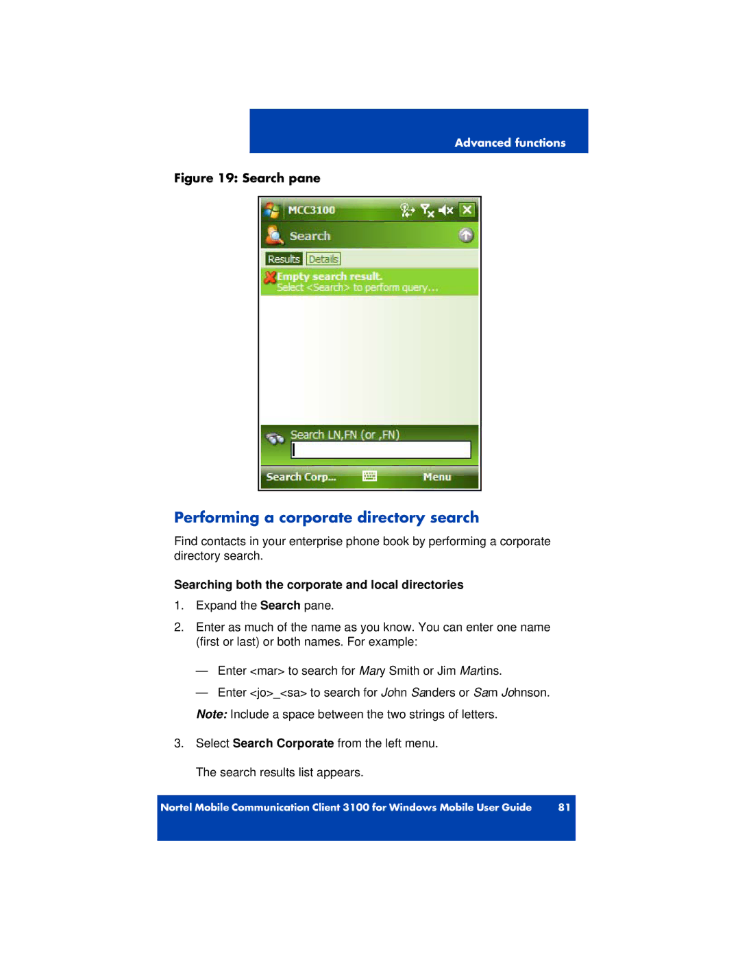 Nortel Networks 3100 manual Performing a corporate directory search, Searching both the corporate and local directories 