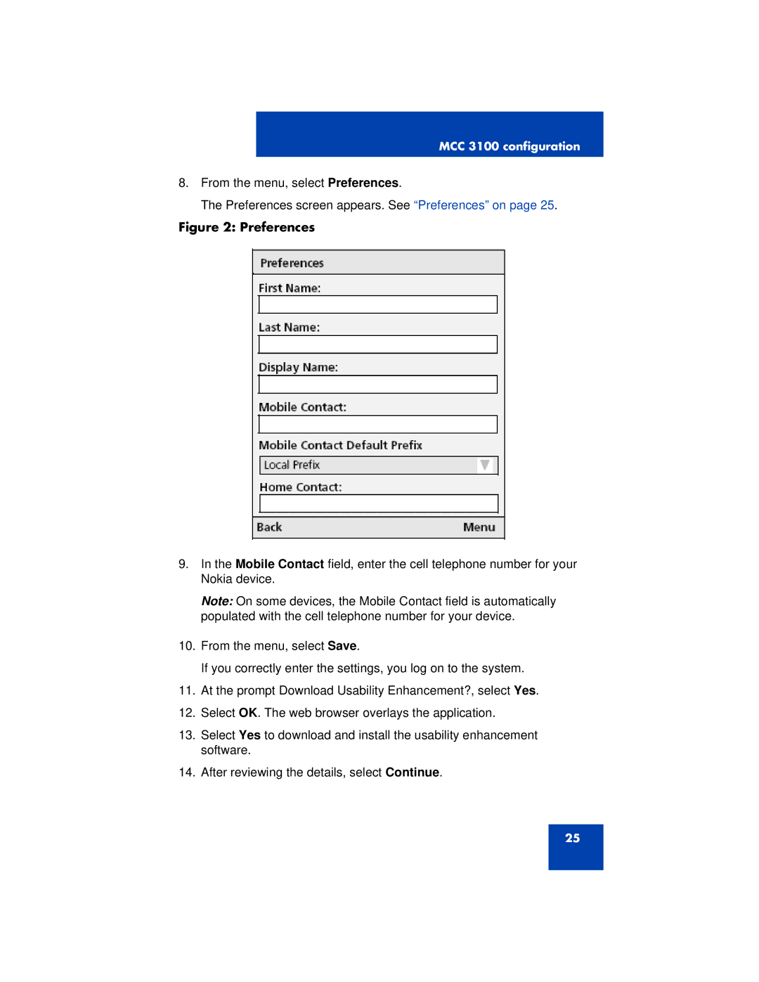 Nortel Networks 3100 manual Preferences 