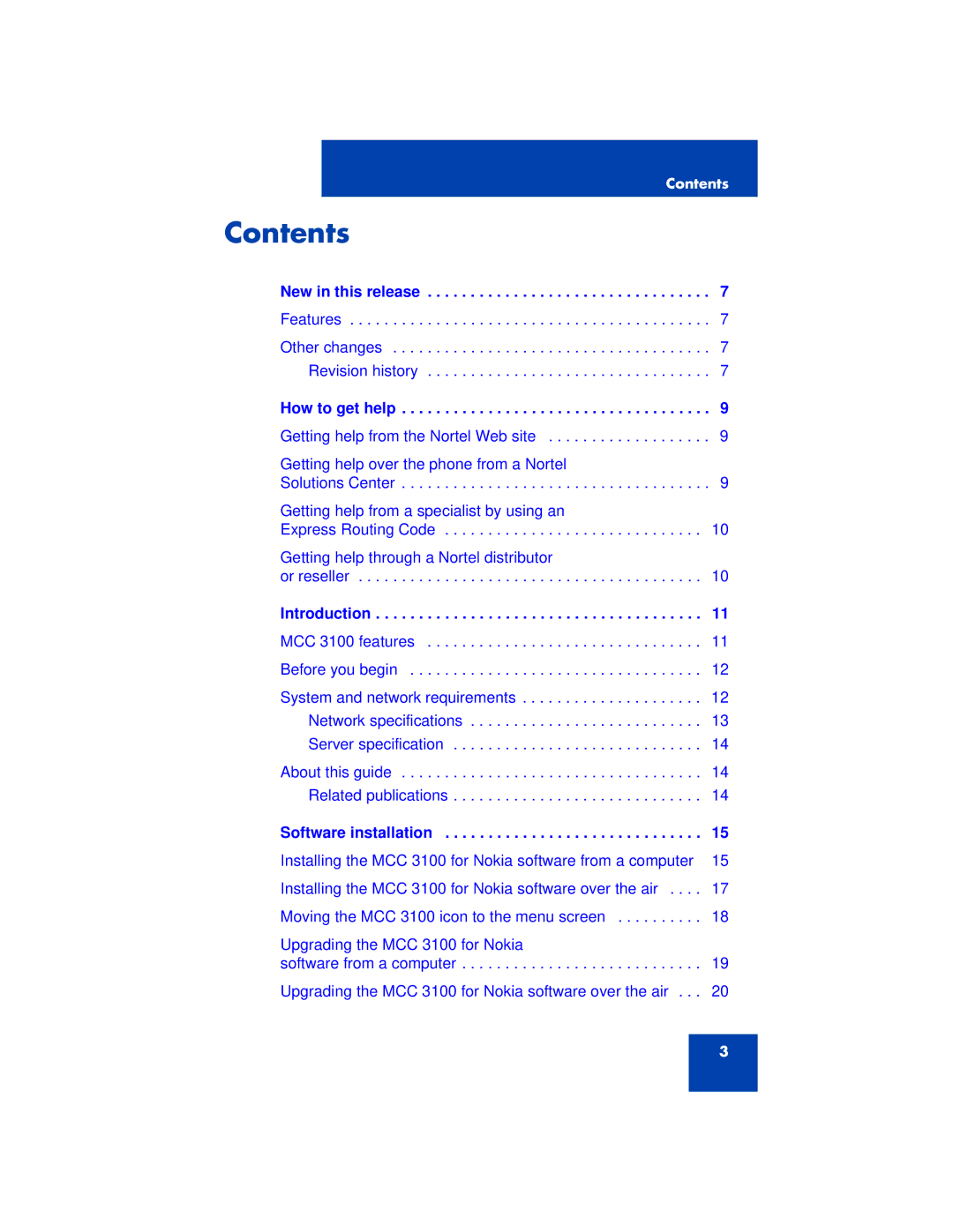 Nortel Networks 3100 manual Contents 