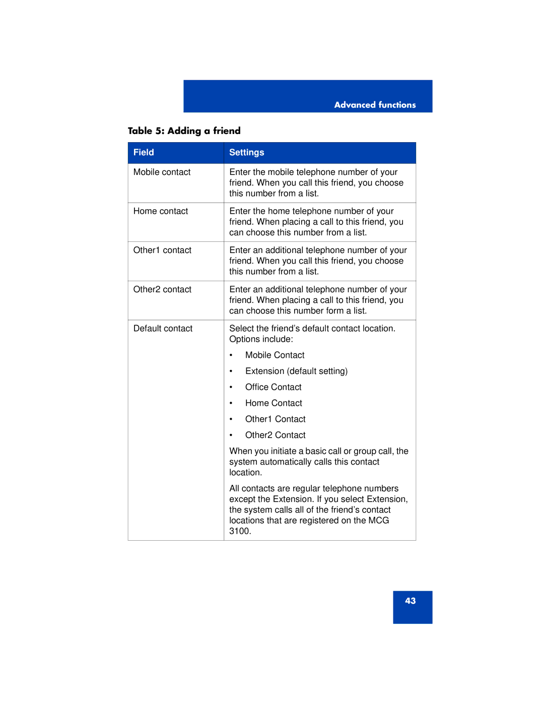 Nortel Networks 3100 manual Field Settings 