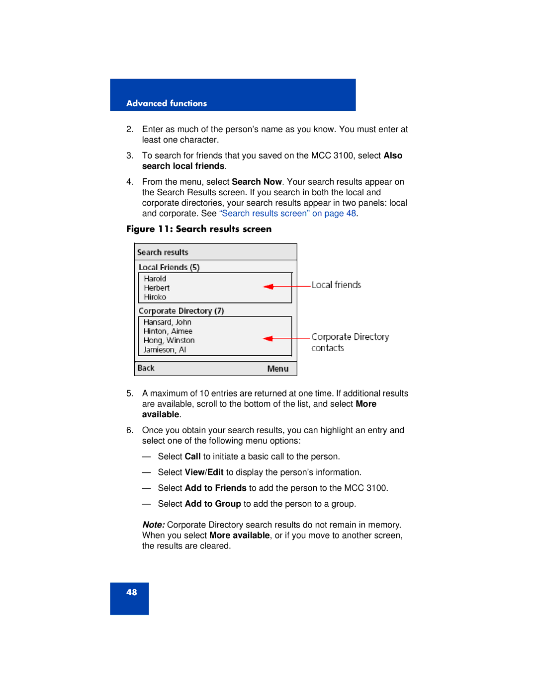 Nortel Networks 3100 manual Search results screen 