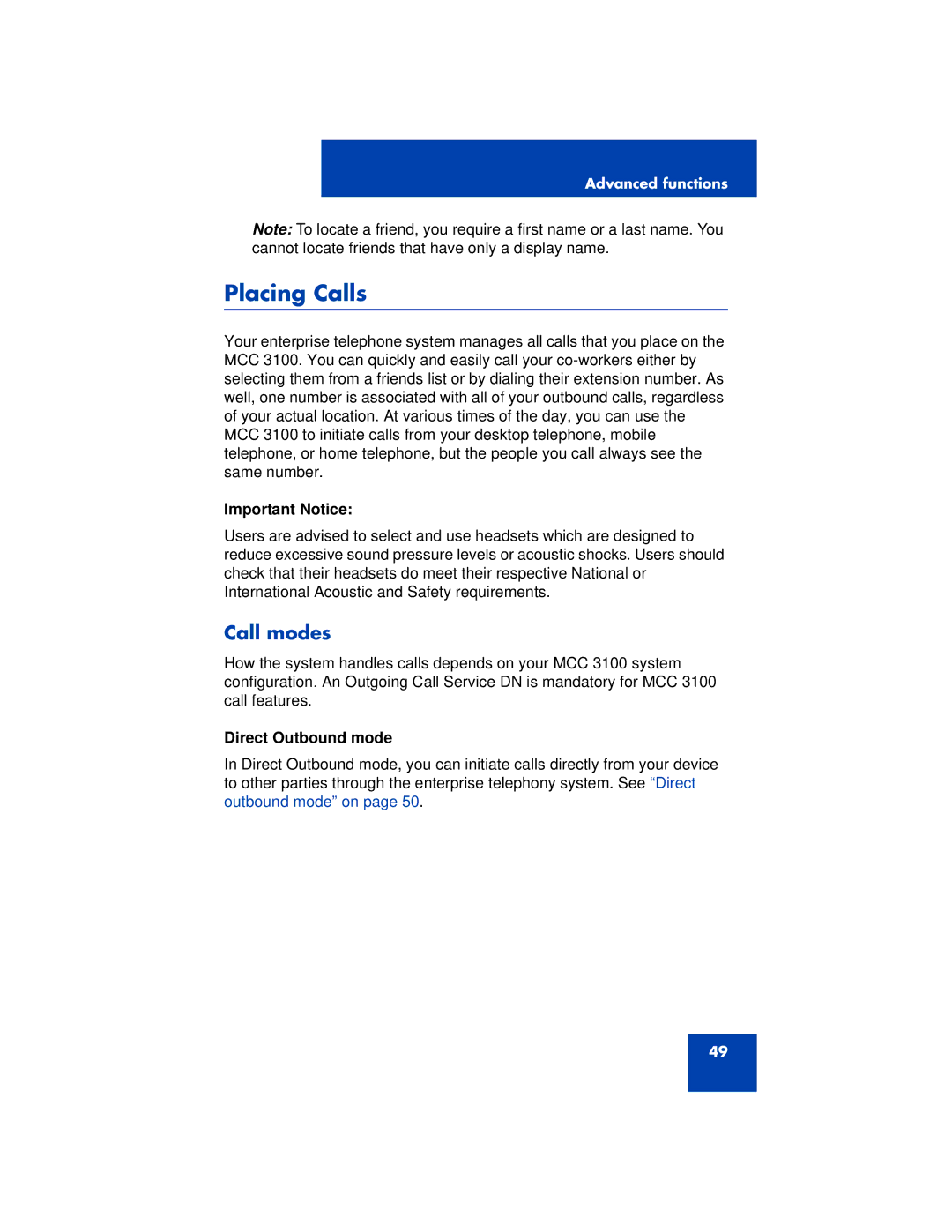 Nortel Networks 3100 manual Placing Calls, Call modes, Direct Outbound mode 