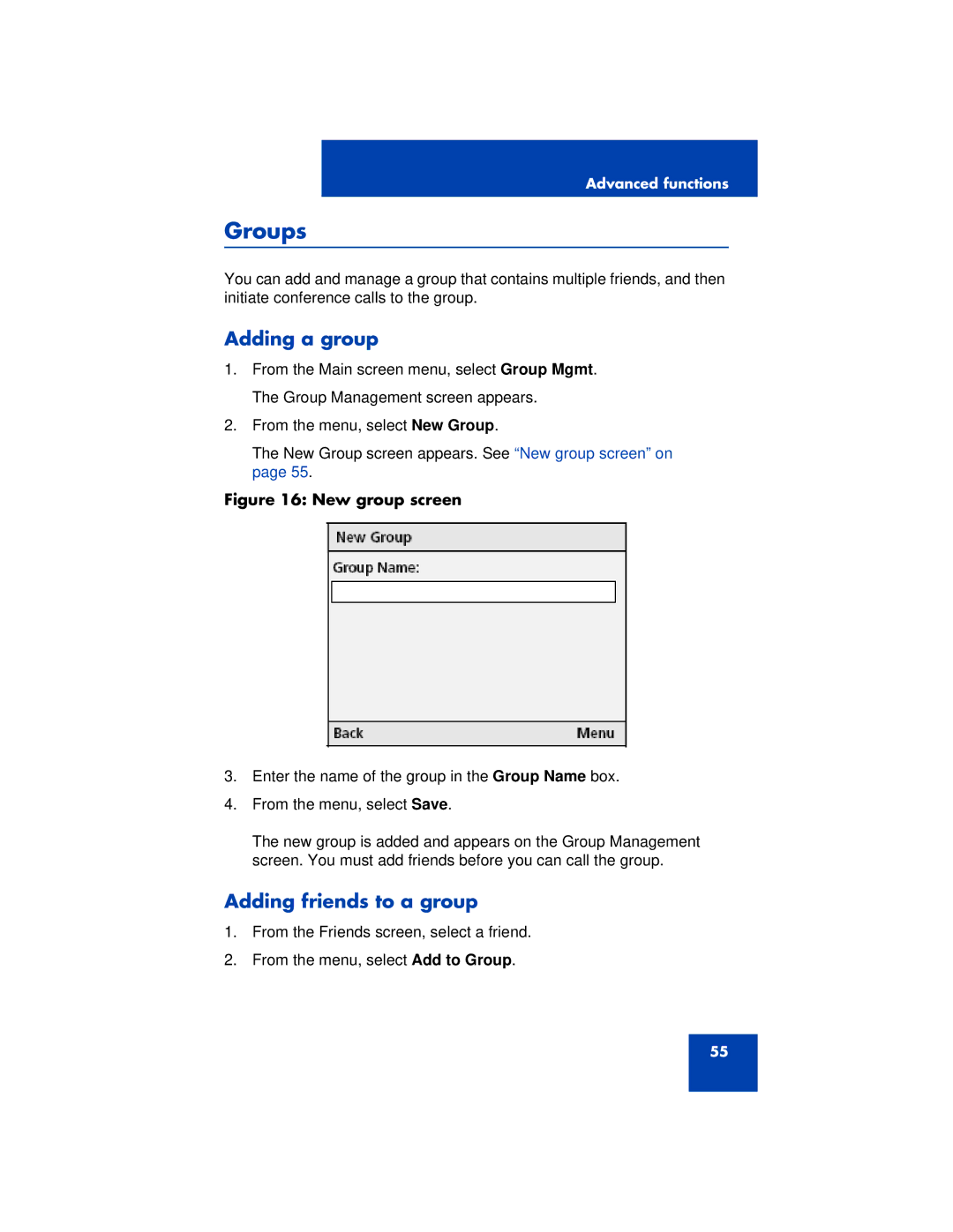 Nortel Networks 3100 manual Groups, Adding a group, Adding friends to a group 