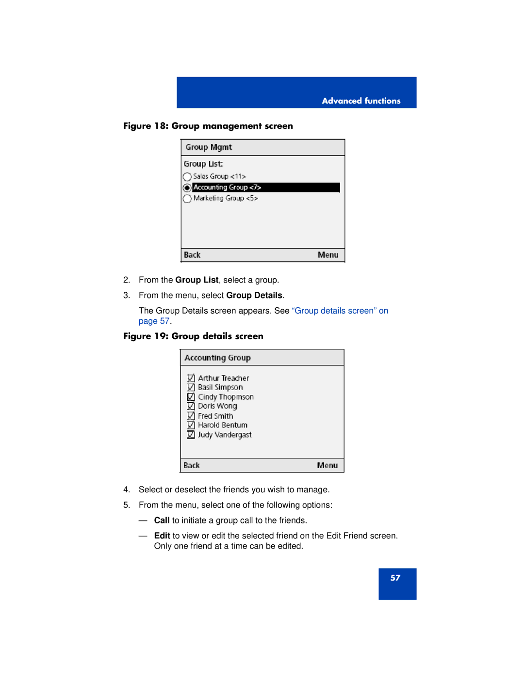 Nortel Networks 3100 manual Group management screen 