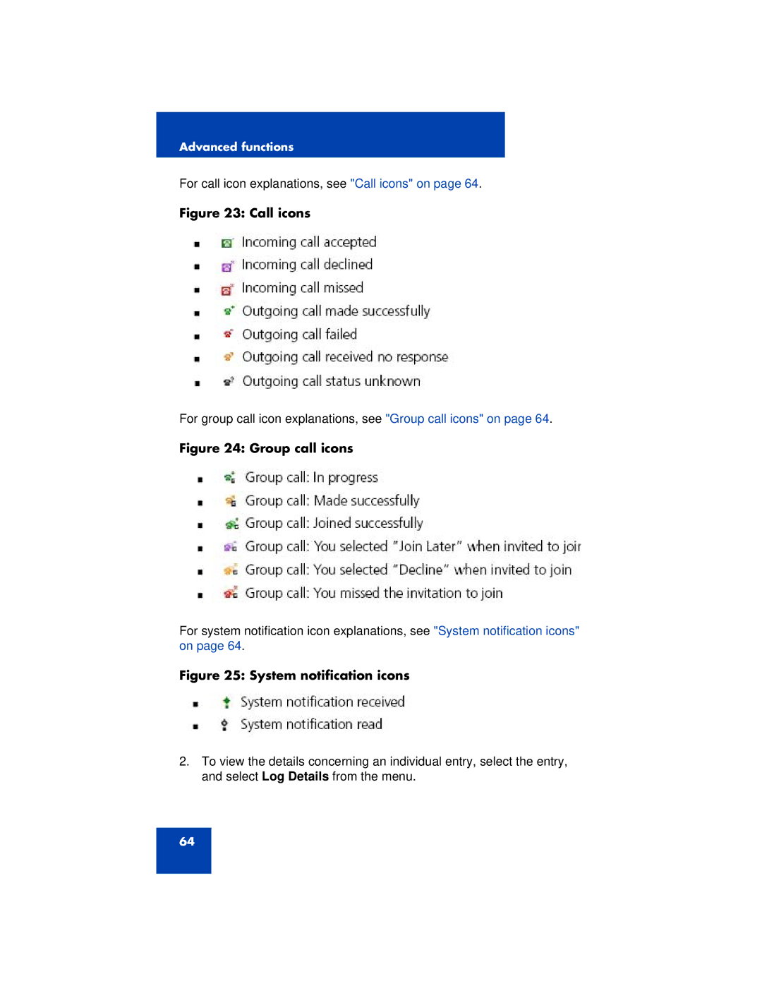 Nortel Networks 3100 manual Call icons 