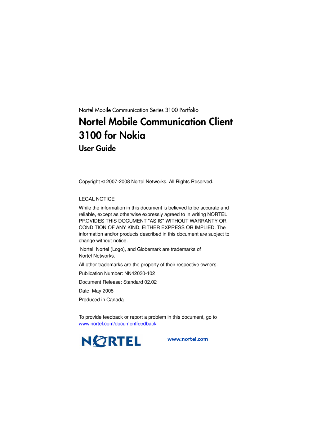 Nortel Networks 3100 manual Legal Notice 