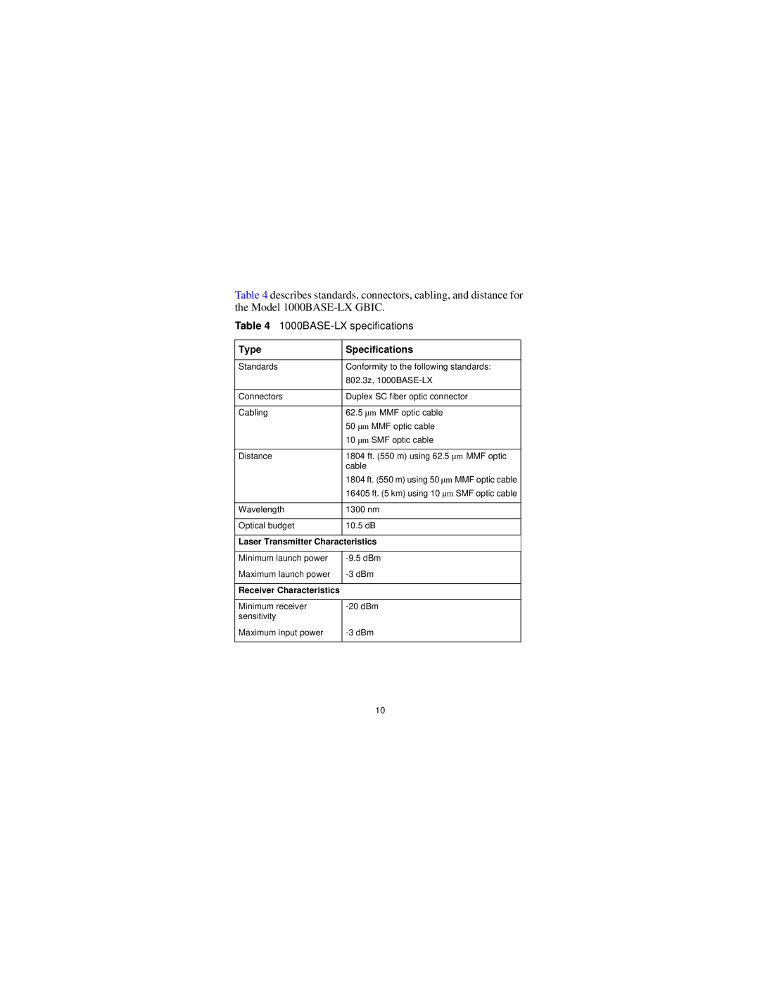 Nortel Networks 312865-A manual 1000BASE-LX specifications 