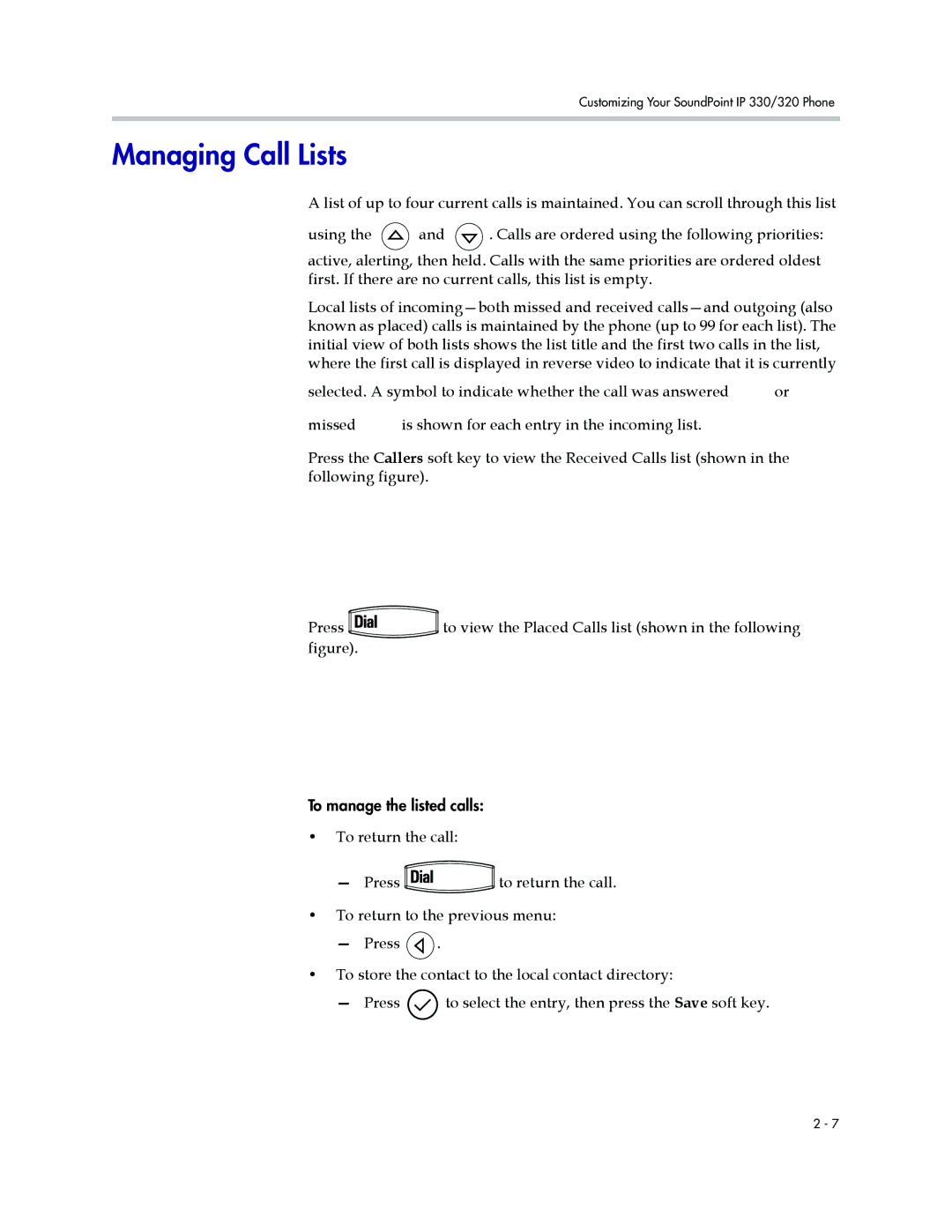 Nortel Networks 330, 320 manual Managing Call Lists 