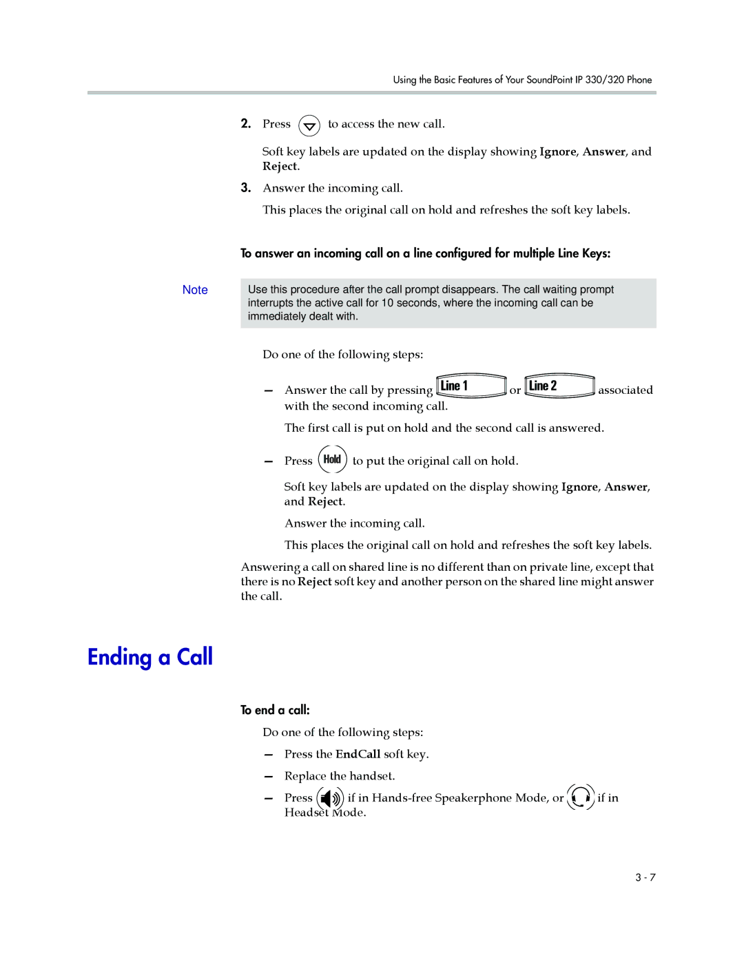 Nortel Networks 330, 320 manual Ending a Call 