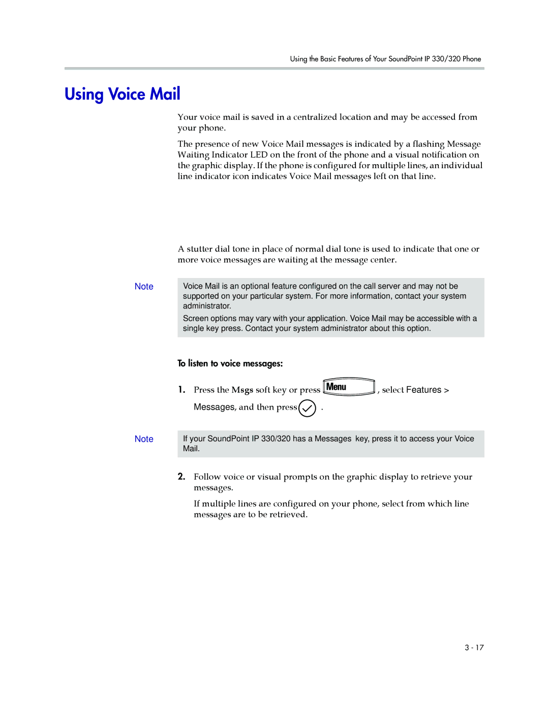 Nortel Networks 330, 320 manual Using Voice Mail 