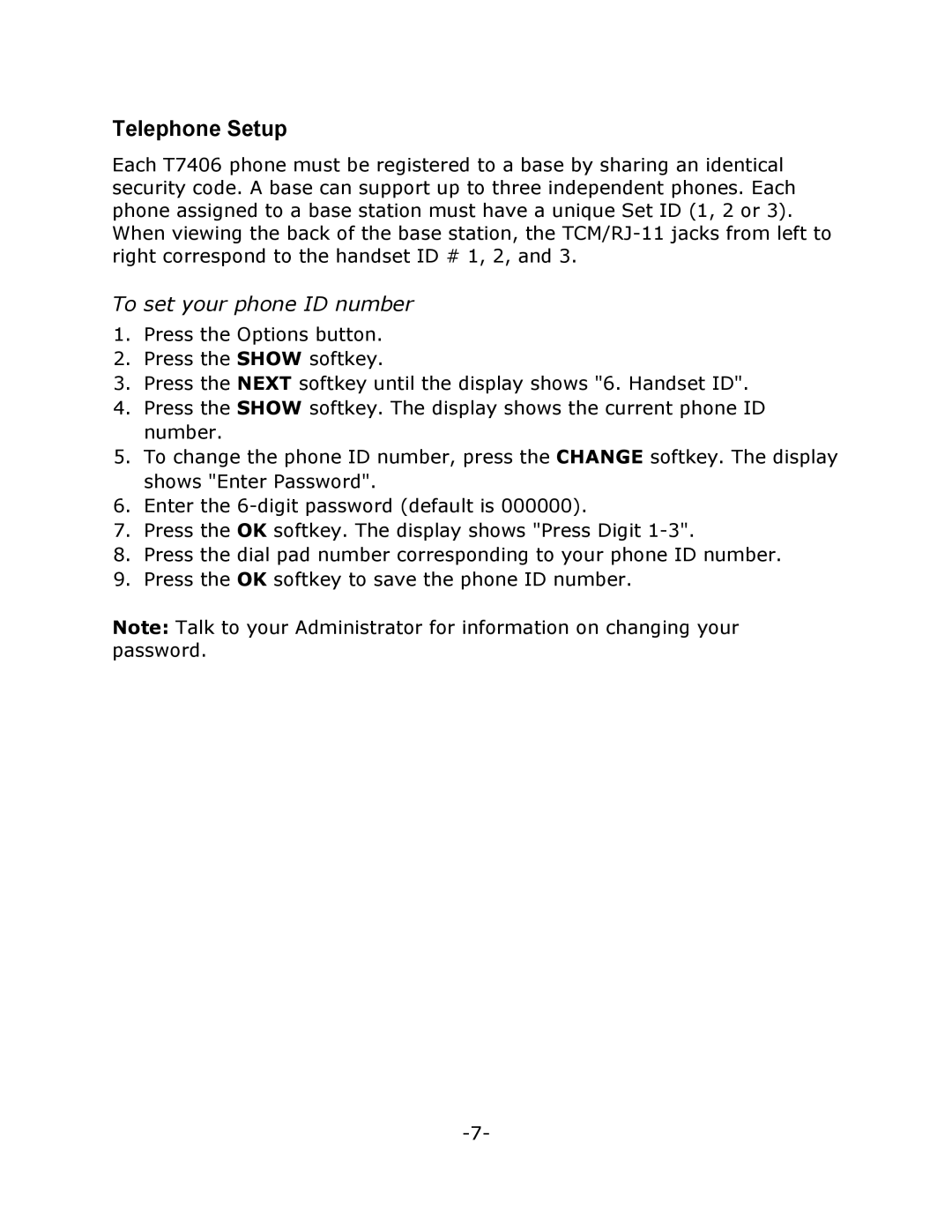 Nortel Networks 3300 manual Telephone Setup, To set your phone ID number 