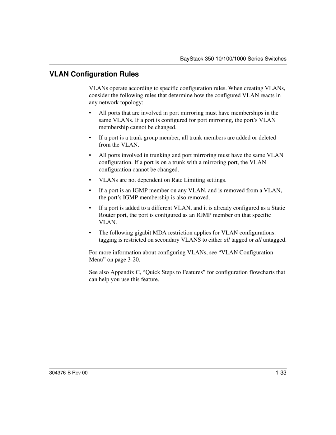 Nortel Networks 350 manual Vlan Configuration Rules 