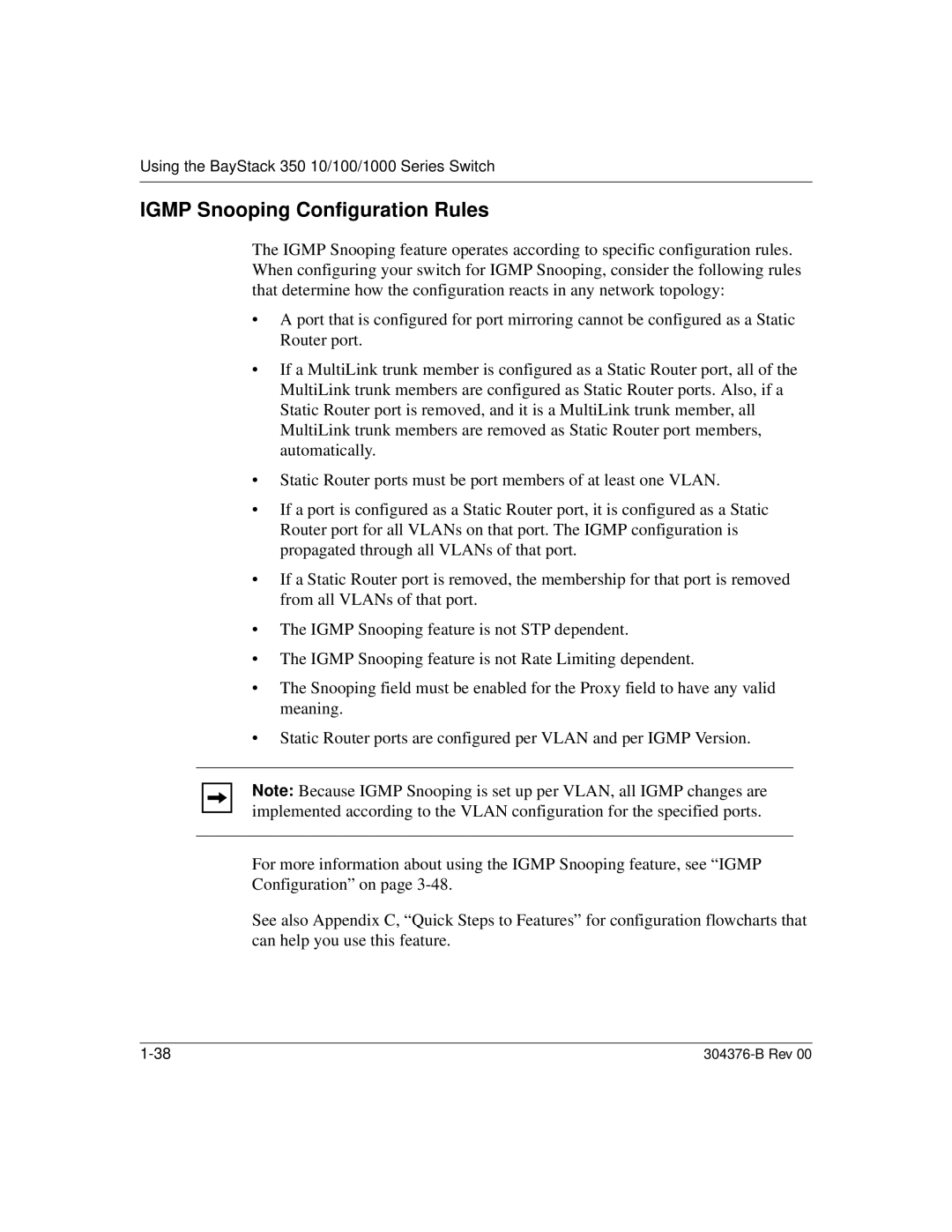 Nortel Networks 350 manual Igmp Snooping Configuration Rules 