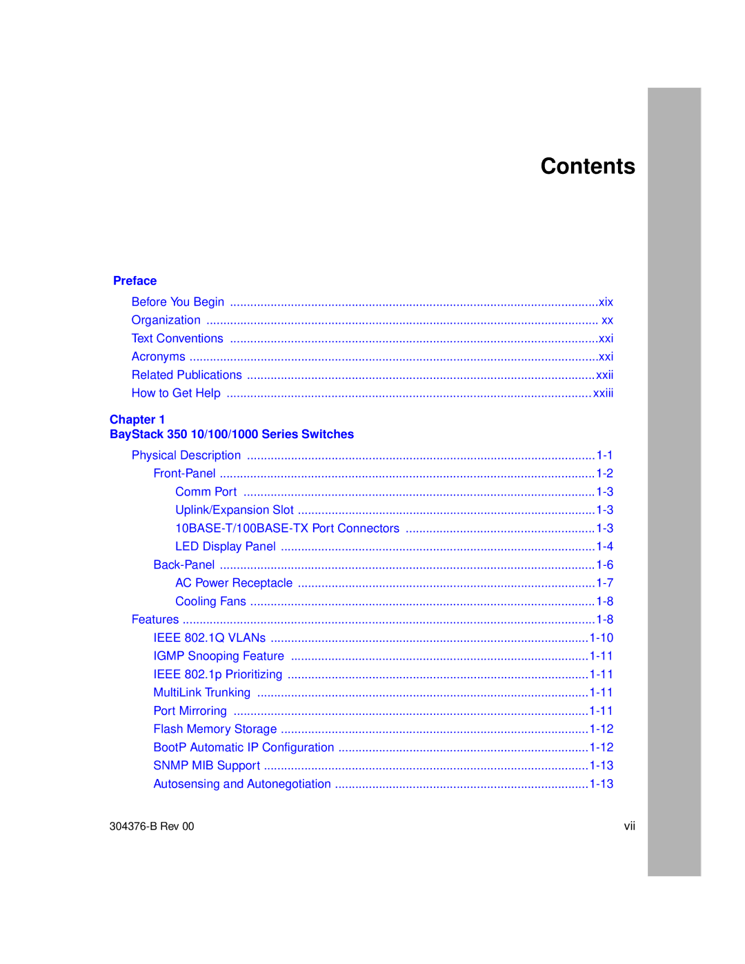 Nortel Networks 350 manual Contents 