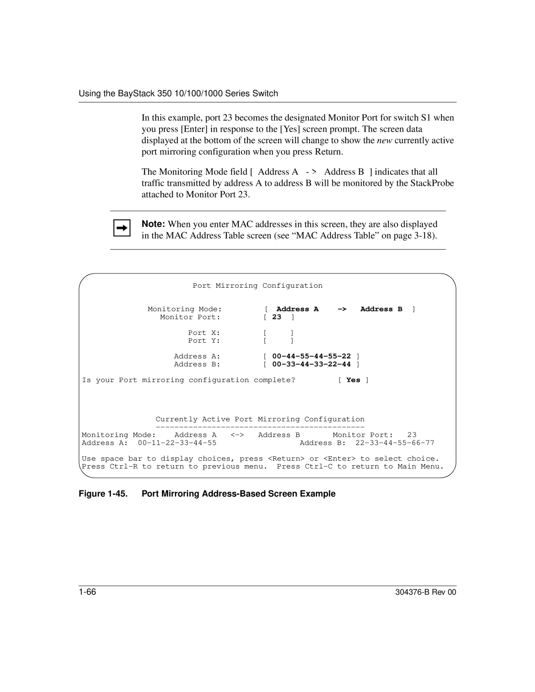 Nortel Networks 350 manual Port Mirroring Address-Based Screen Example 