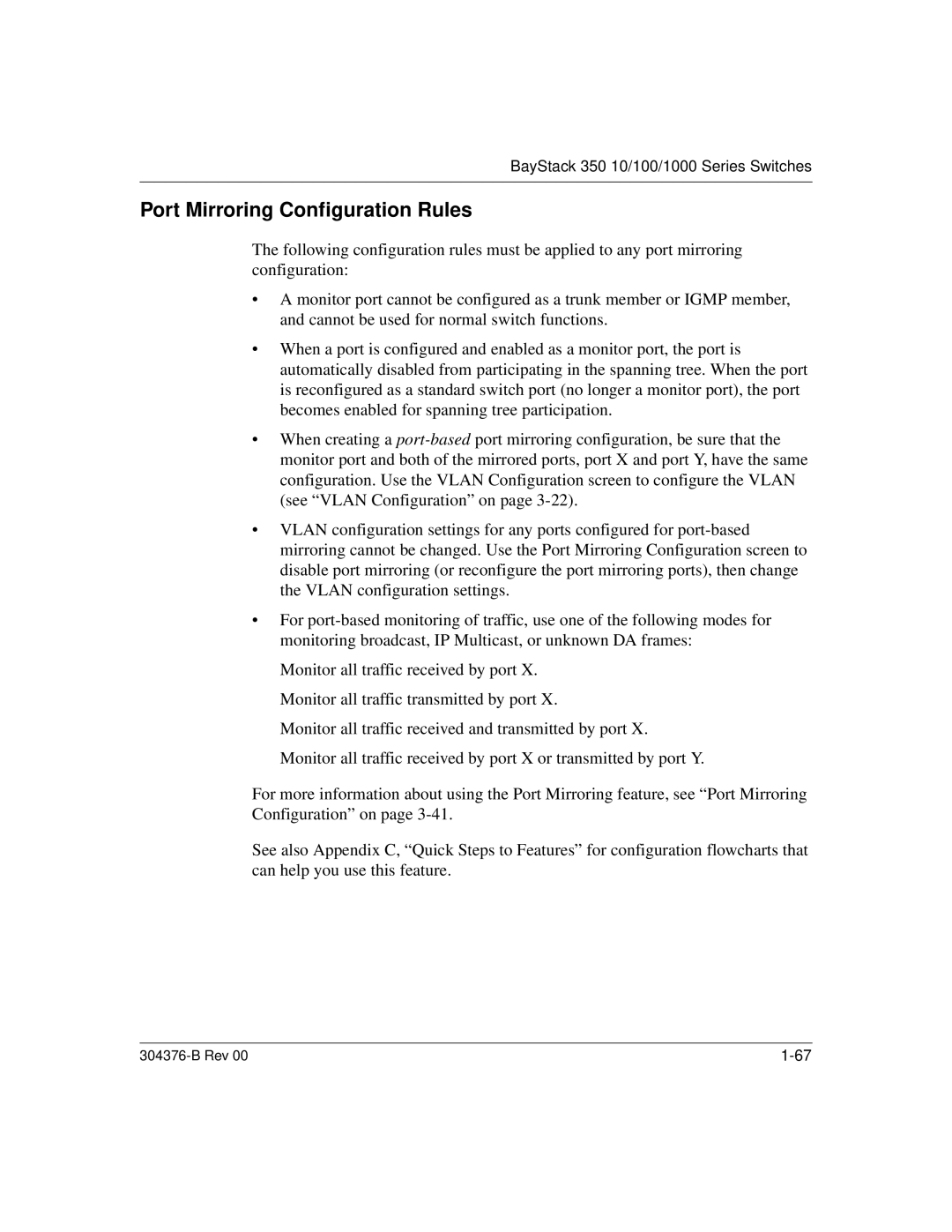 Nortel Networks 350 manual Port Mirroring Configuration Rules 