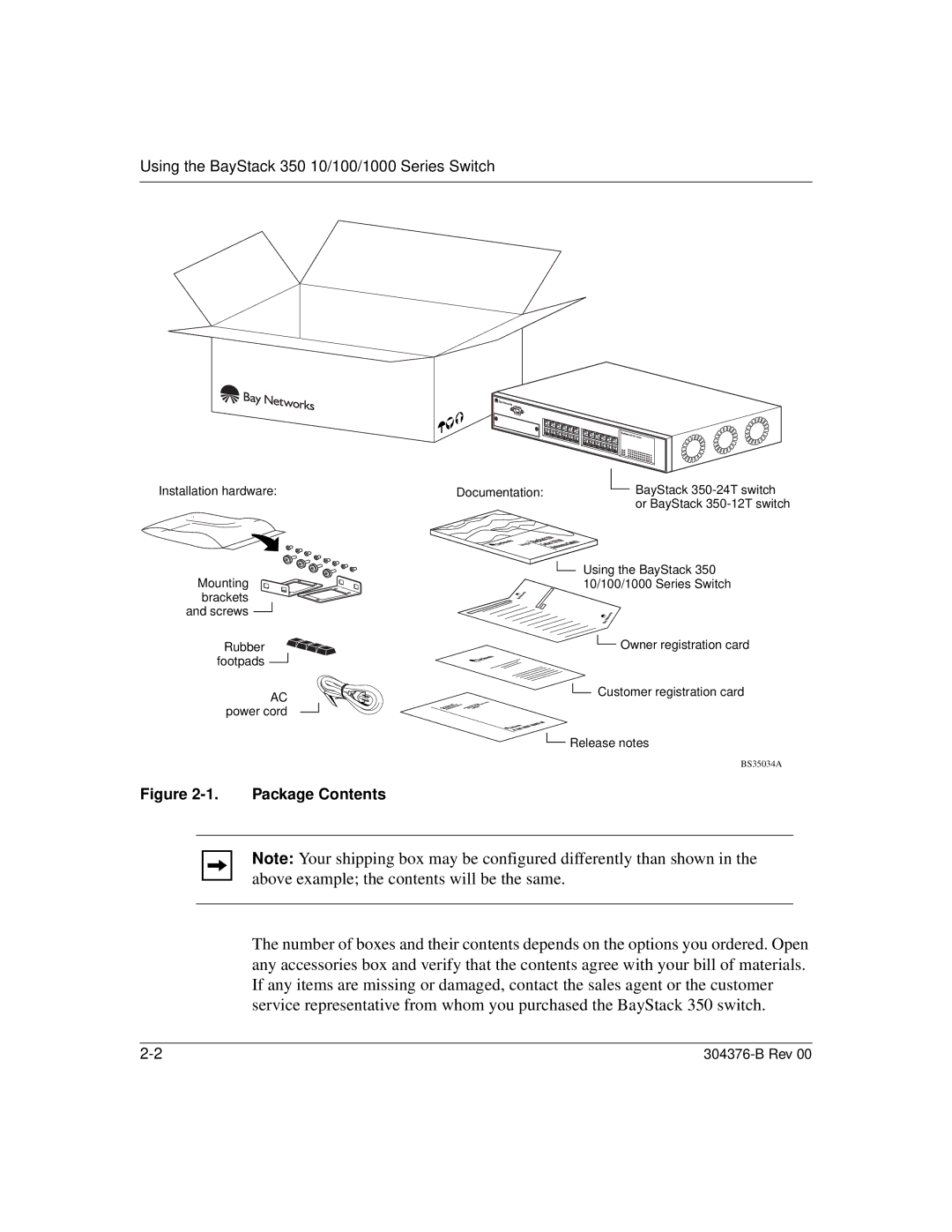 Nortel Networks 350 manual Package Contents 