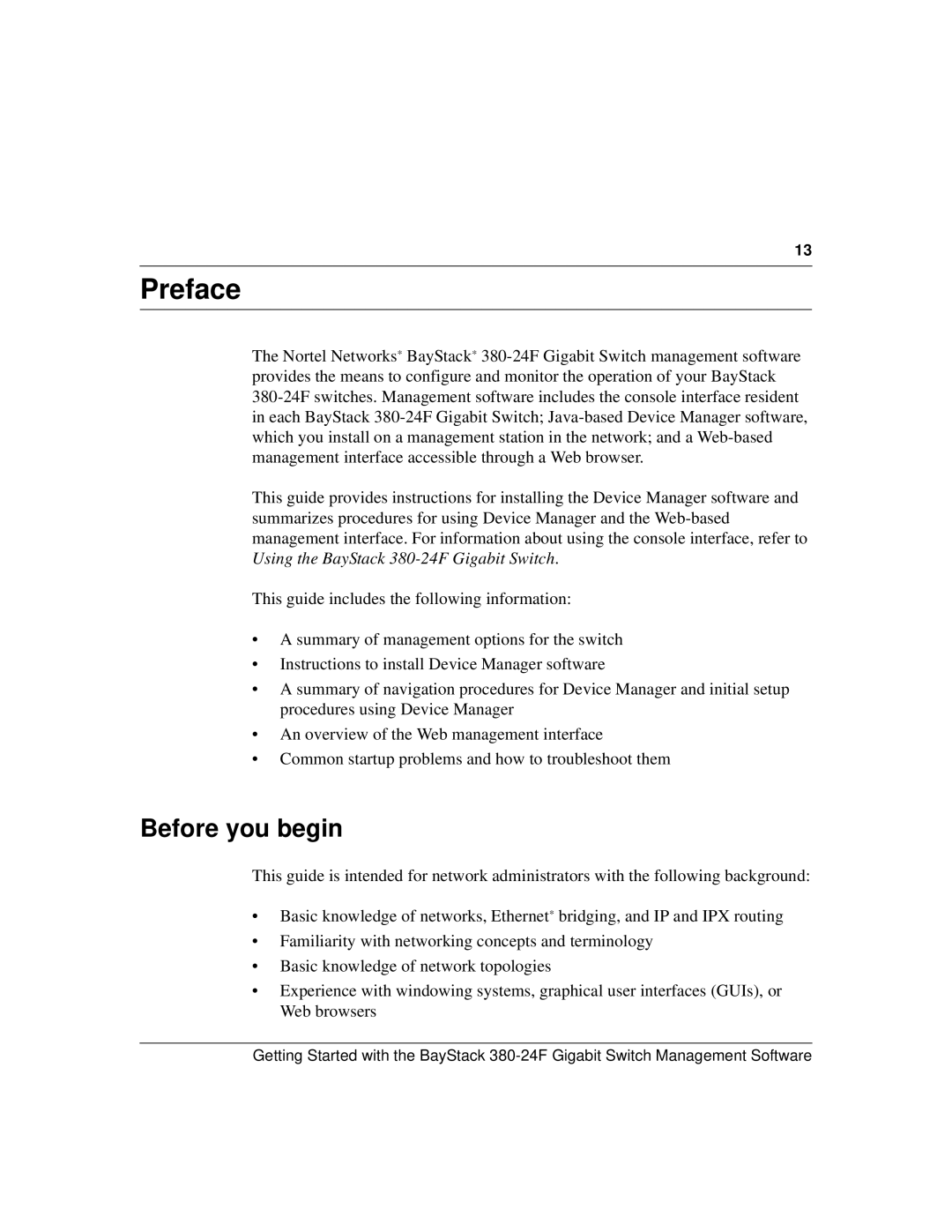 Nortel Networks 380-24F manual Preface, Before you begin 