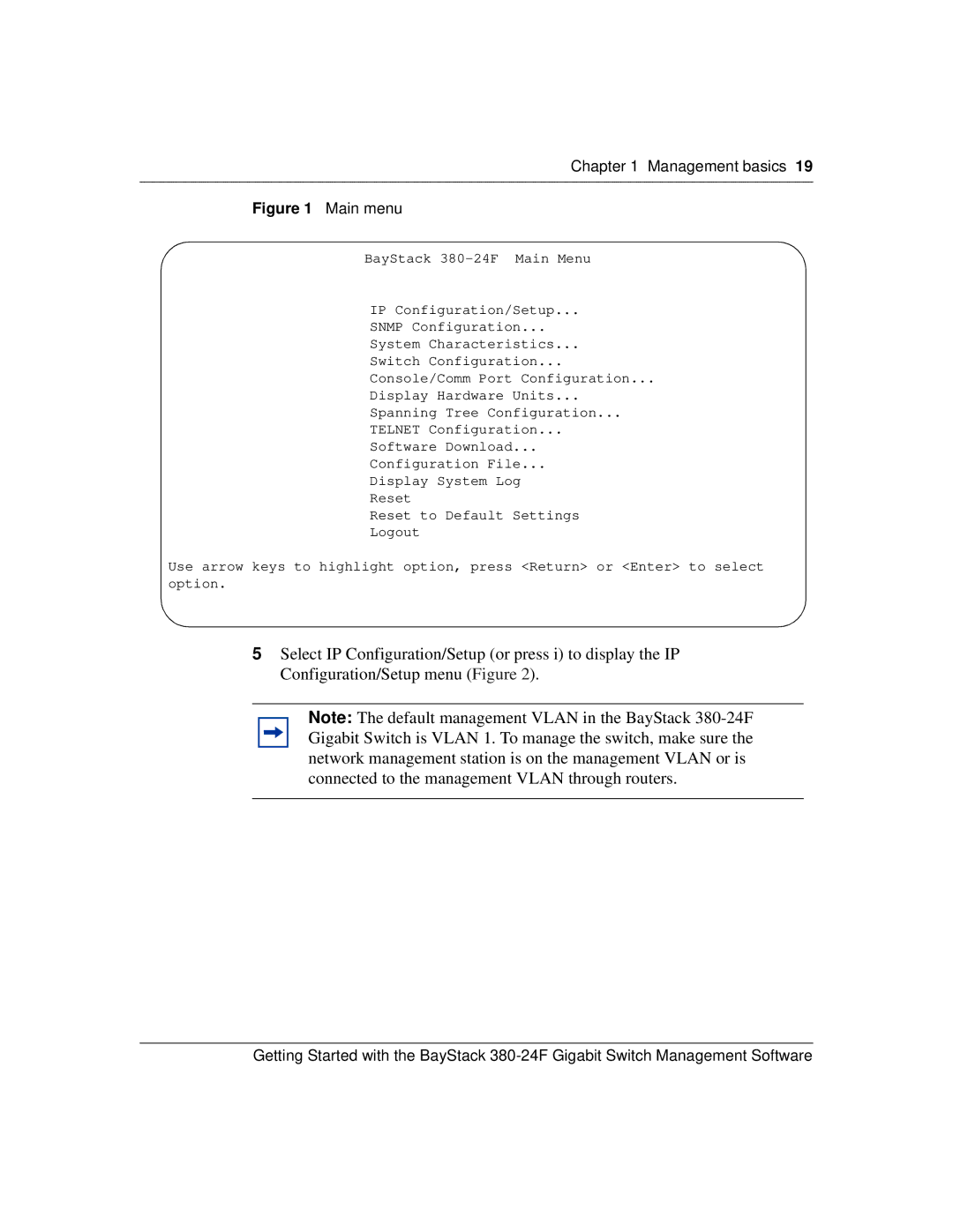 Nortel Networks 380-24F manual Main menu 