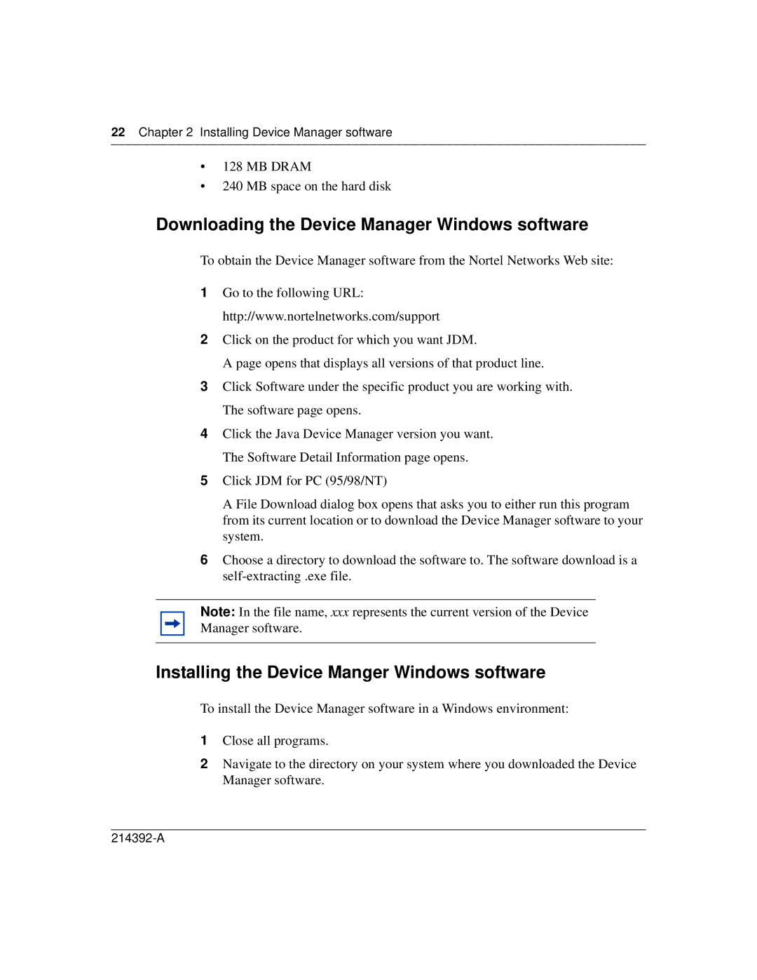 Nortel Networks 380-24F Downloading the Device Manager Windows software, Installing the Device Manger Windows software 