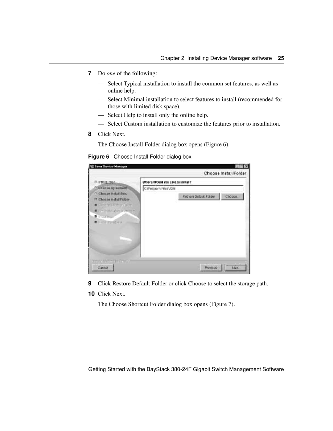 Nortel Networks 380-24F manual Choose Install Folder dialog box 