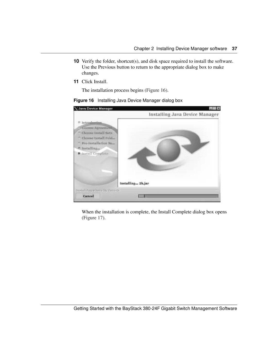 Nortel Networks 380-24F manual Installing Java Device Manager dialog box 