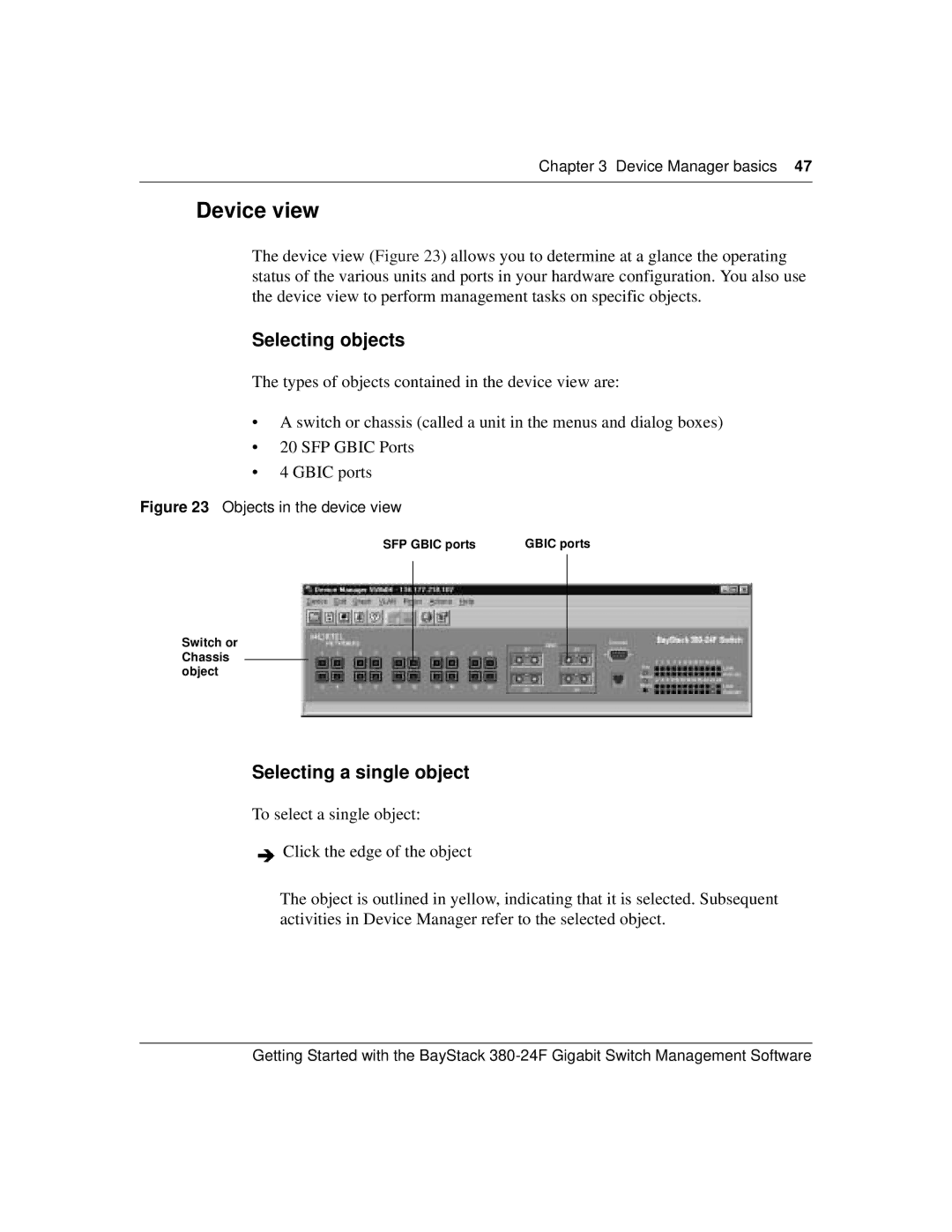 Nortel Networks 380-24F manual Device view, Objects in the device view 