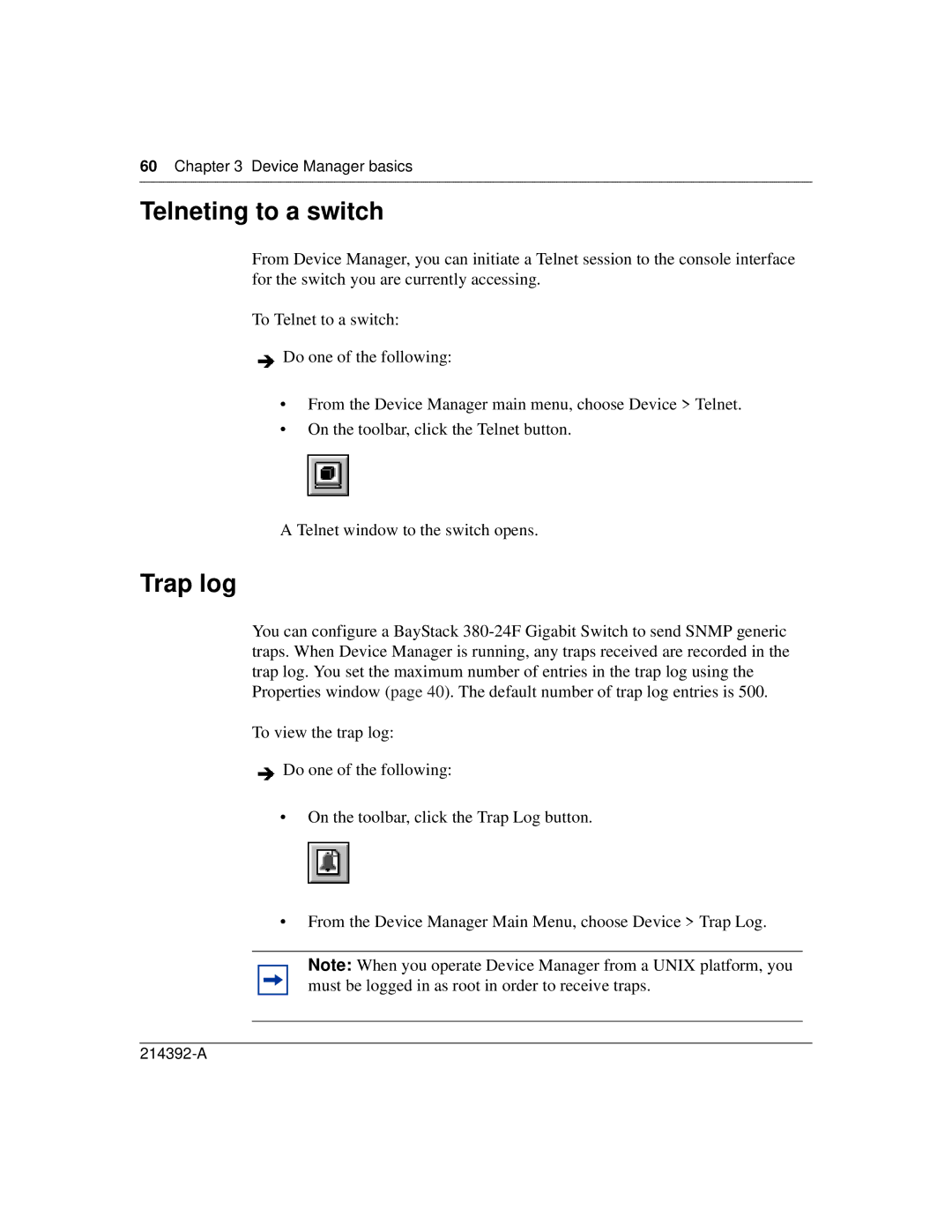 Nortel Networks 380-24F manual Telneting to a switch, Trap log 