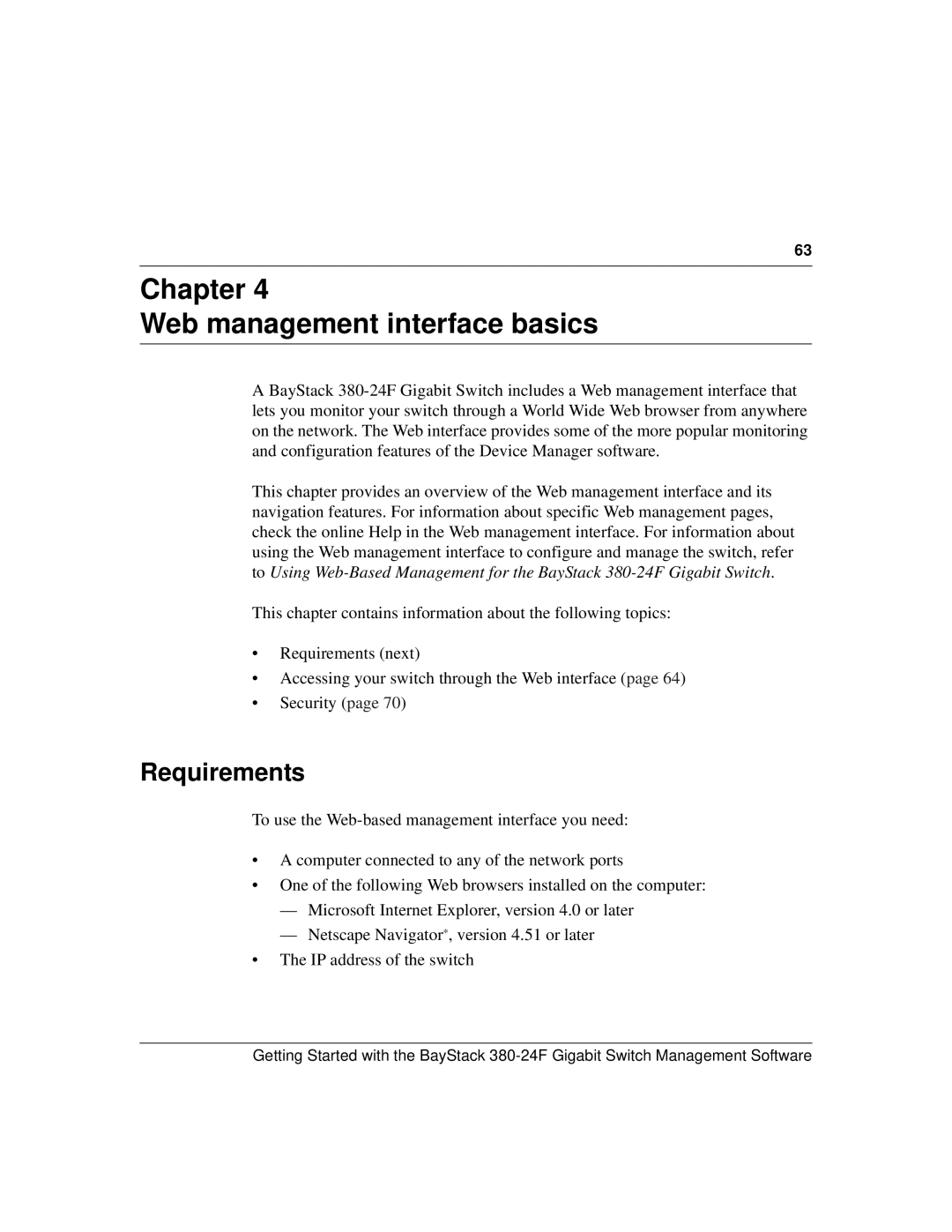 Nortel Networks 380-24F manual Chapter Web management interface basics, Requirements 