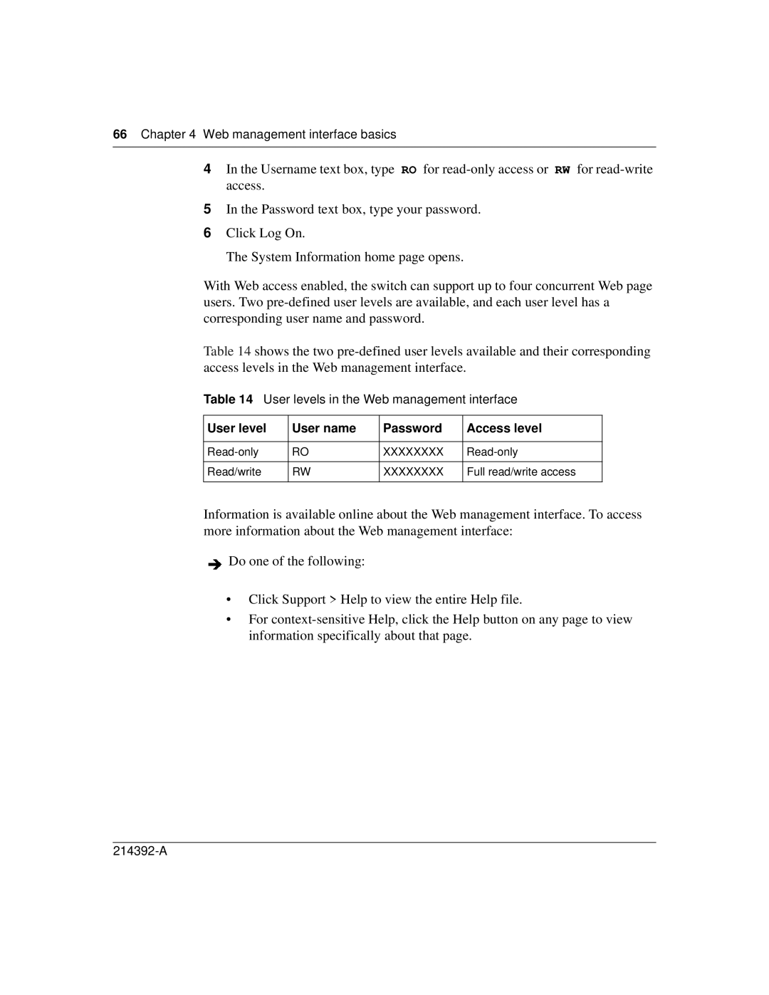 Nortel Networks 380-24F manual User levels in the Web management interface 