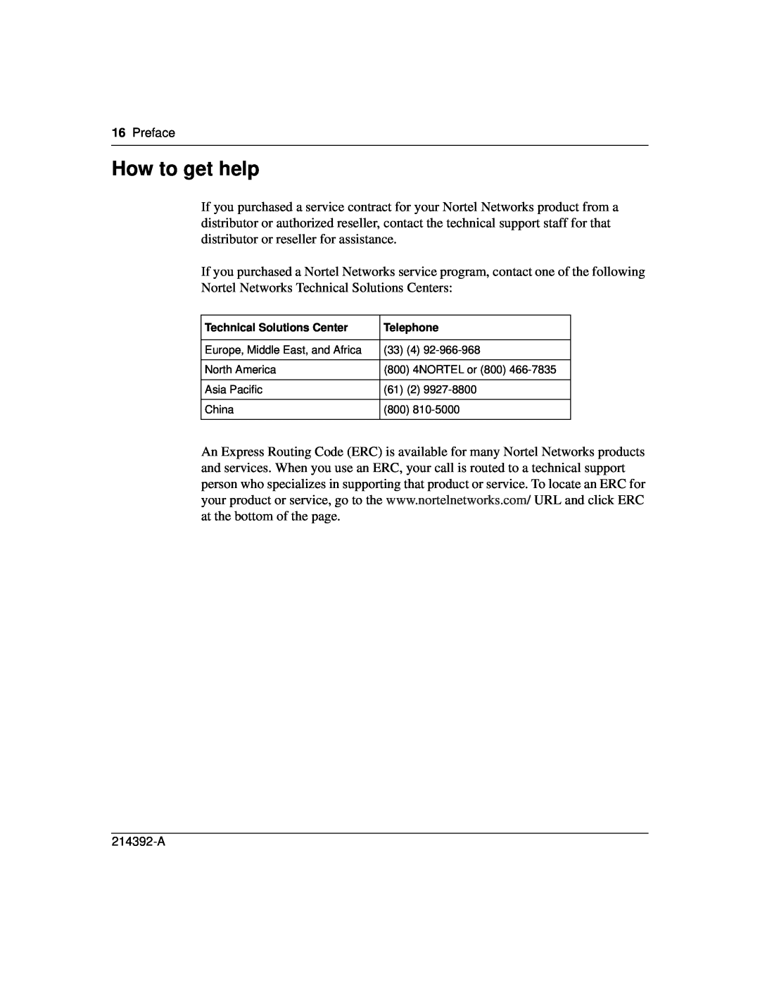 Nortel Networks 380-24F manual How to get help, Technical Solutions Center, Telephone 