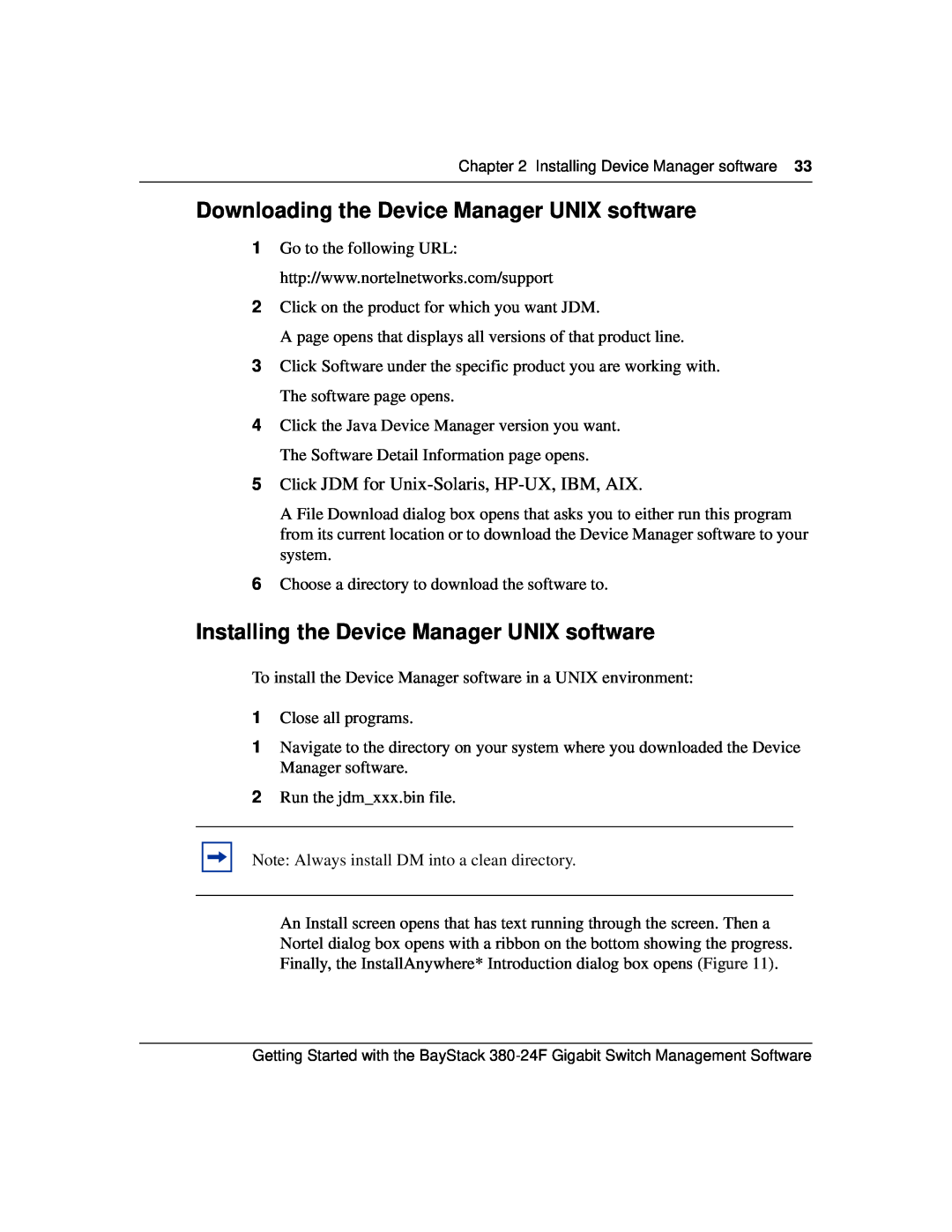 Nortel Networks 380-24F manual Downloading the Device Manager UNIX software, Installing the Device Manager UNIX software 