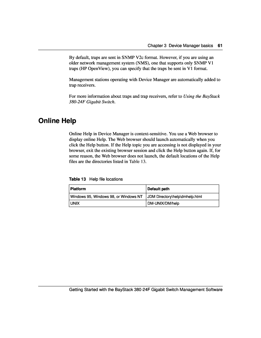 Nortel Networks 380-24F manual Online Help, Platform, Default path 