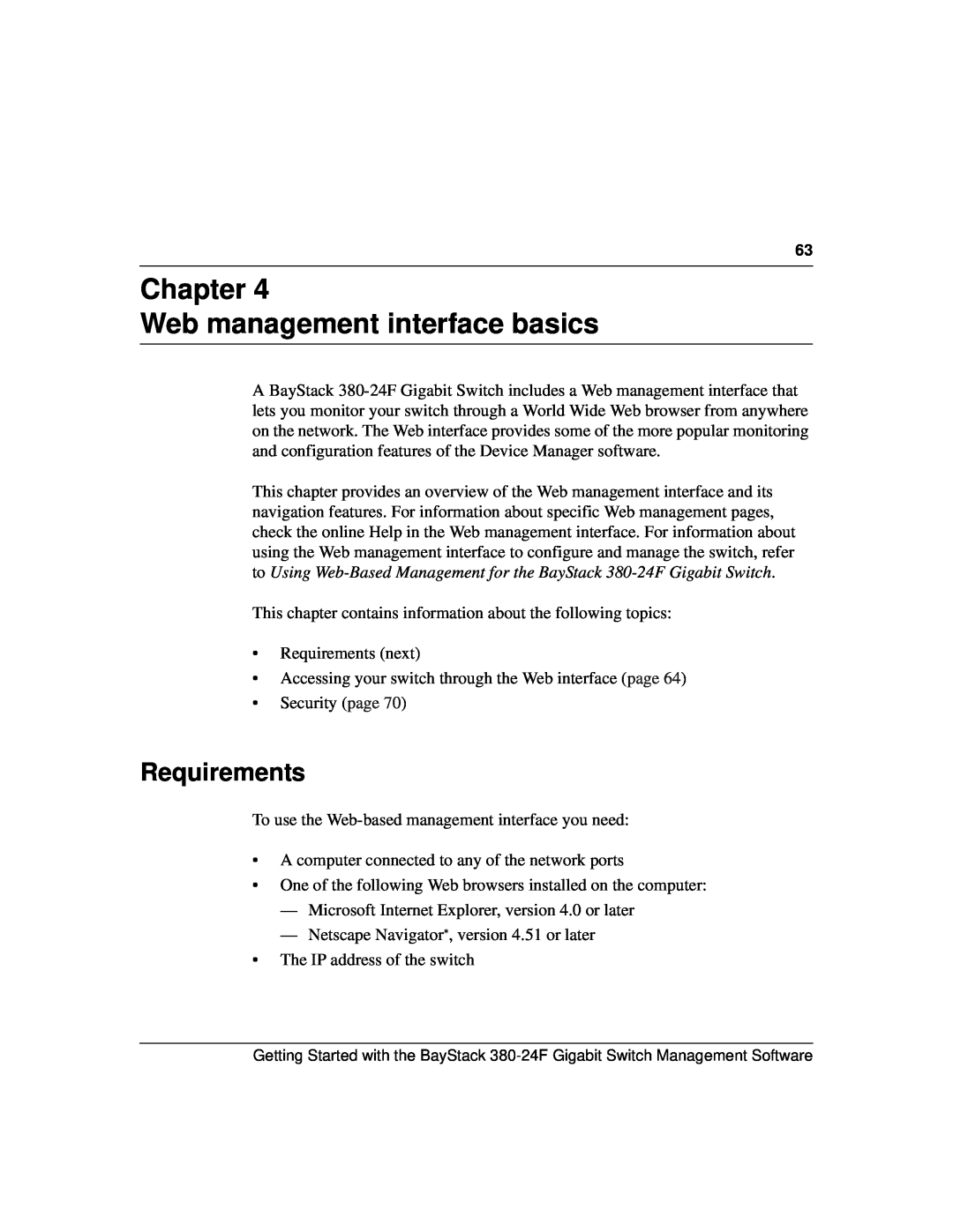 Nortel Networks 380-24F manual Chapter Web management interface basics, Requirements 