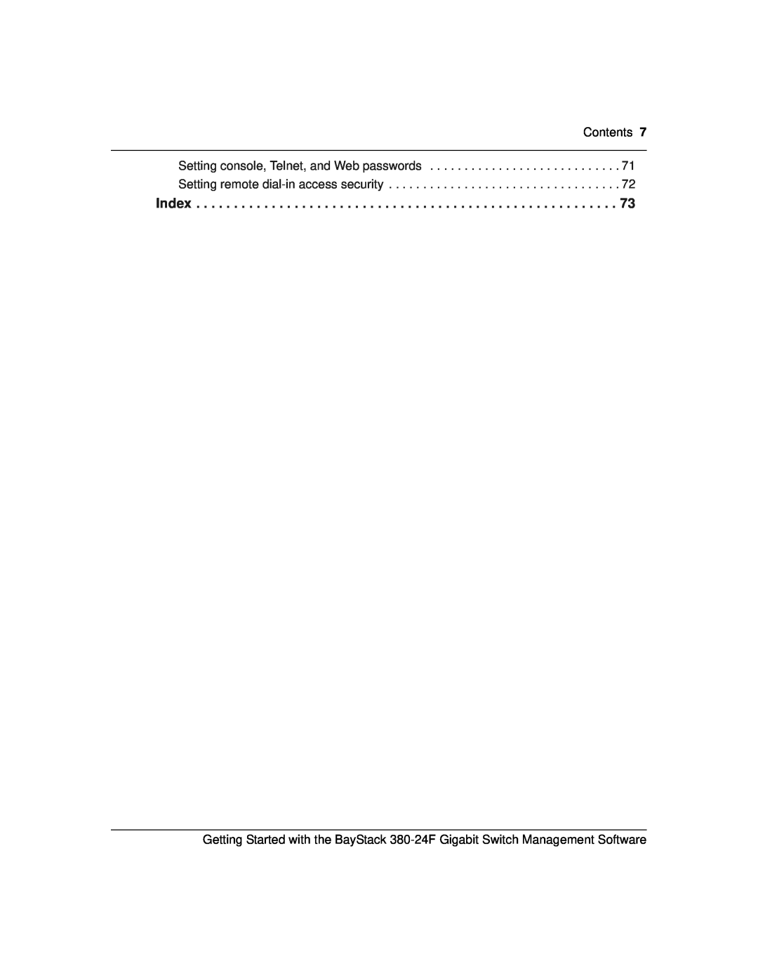 Nortel Networks 380-24F manual Index, Contents 
