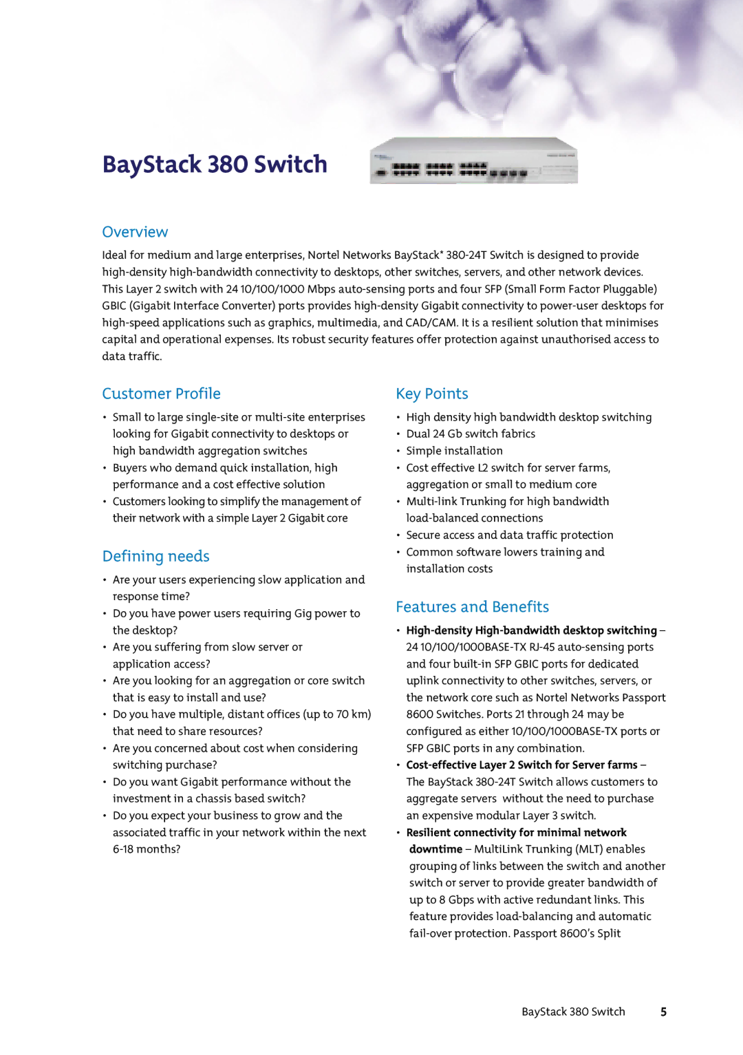 Nortel Networks manual BayStack 380 Switch 