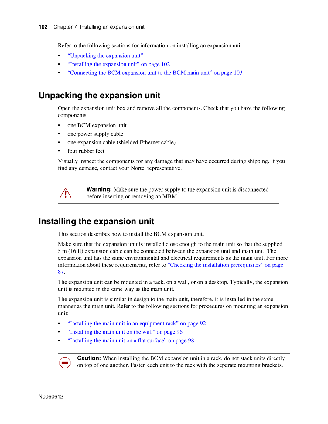 Nortel Networks 400 4.0, BCM200 manual Unpacking the expansion unit, Installing the expansion unit 