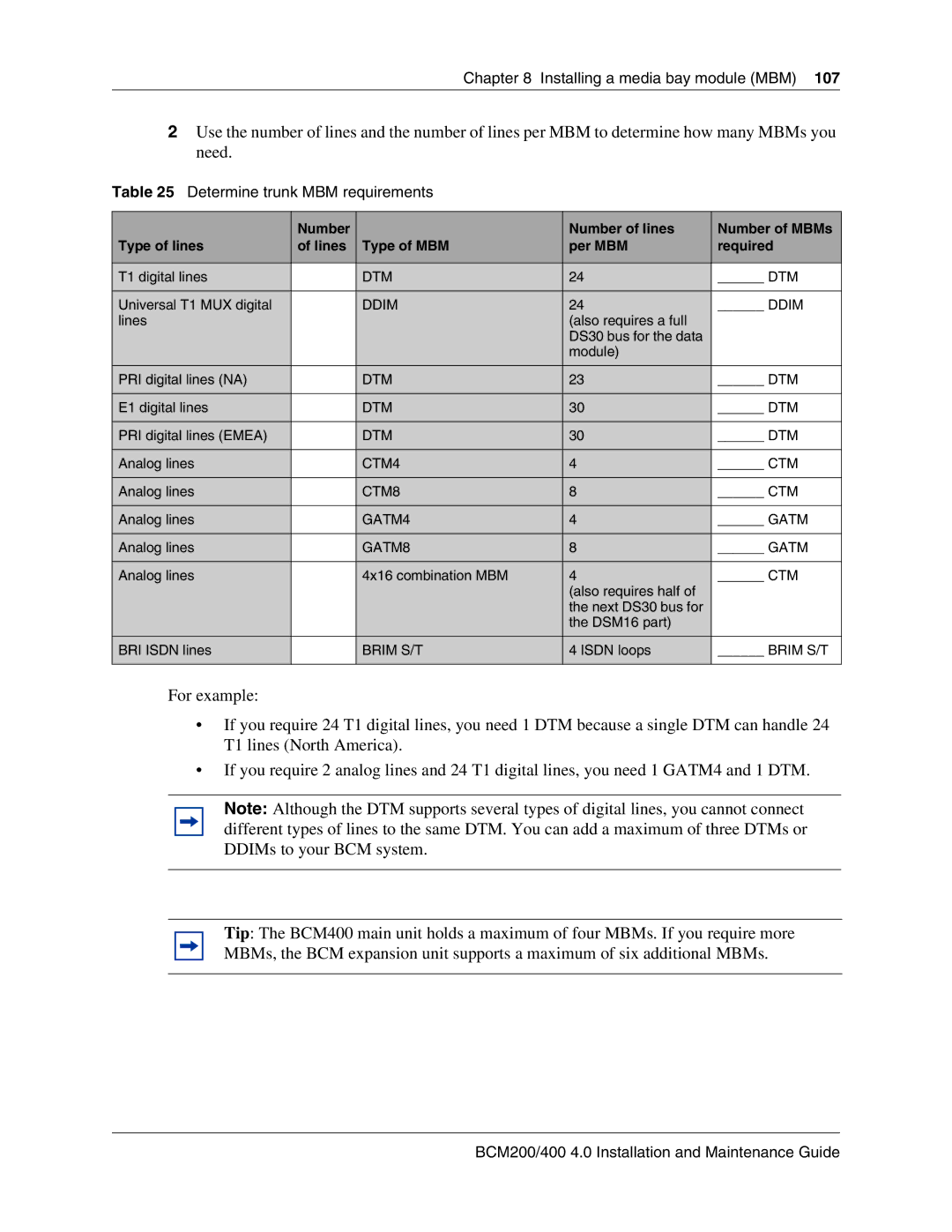 Nortel Networks BCM200, 400 4.0 manual Determine trunk MBM requirements, GATM8 