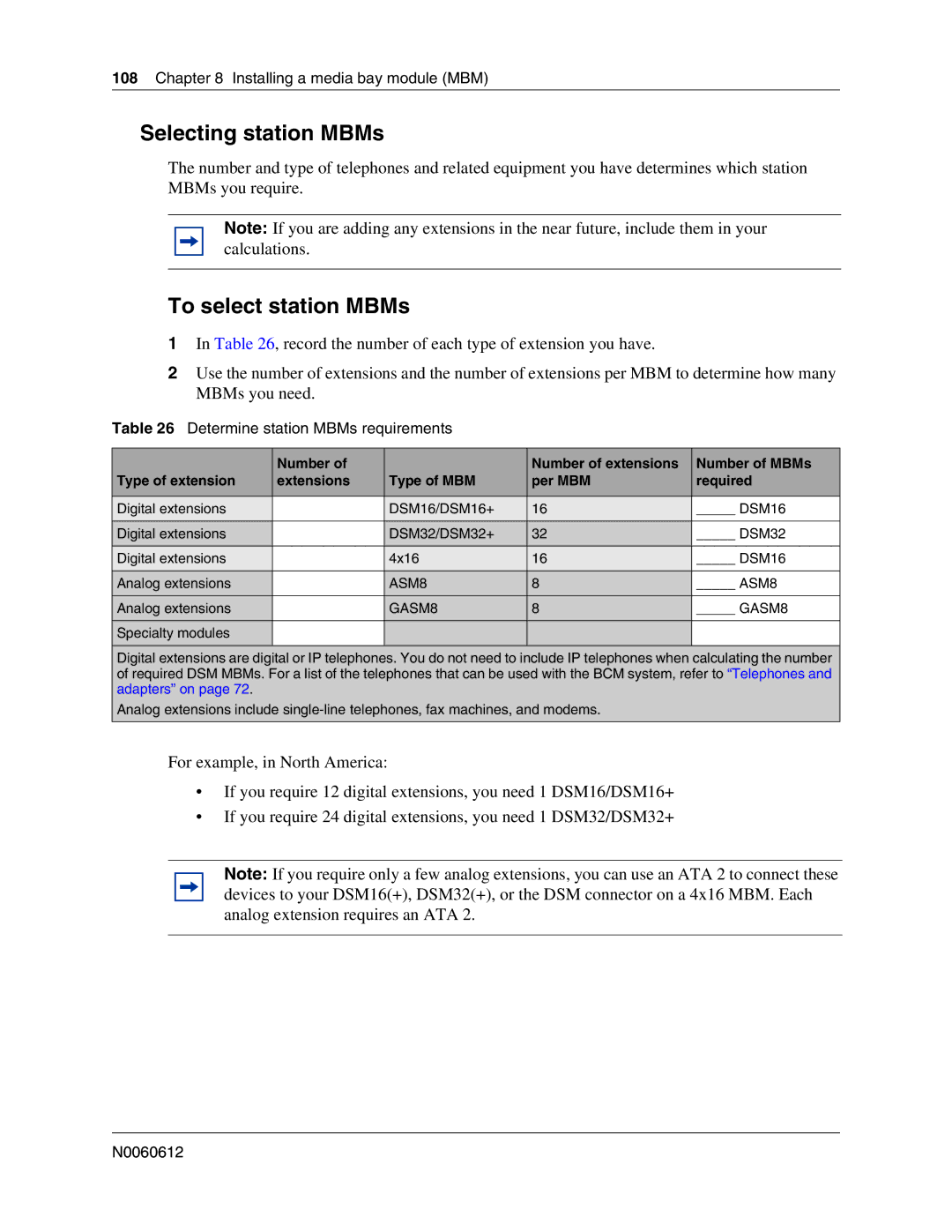 Nortel Networks 400 4.0, BCM200 manual Selecting station MBMs, To select station MBMs, Determine station MBMs requirements 