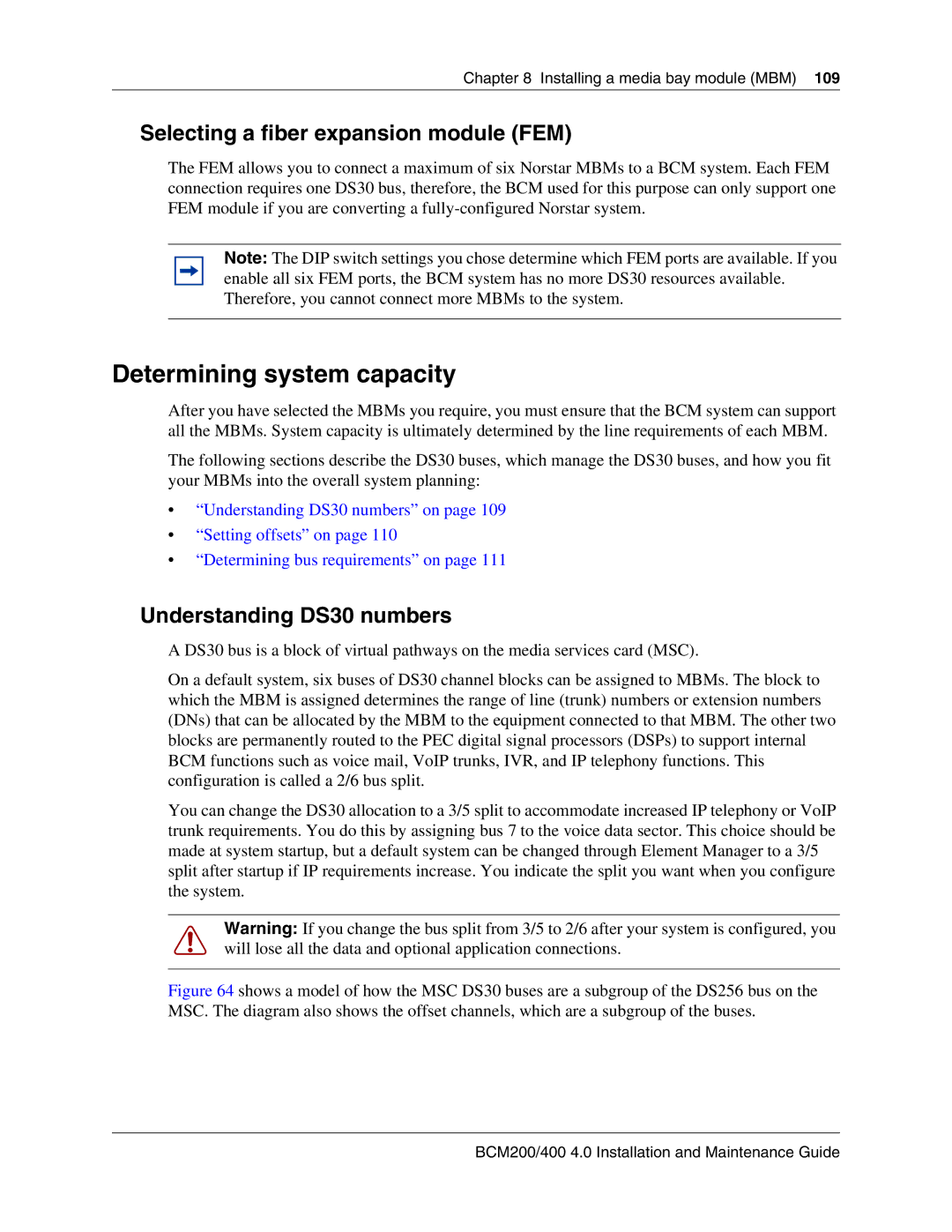 Nortel Networks BCM200 Determining system capacity, Selecting a fiber expansion module FEM, Understanding DS30 numbers 