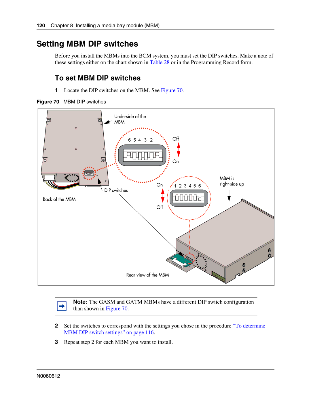 Nortel Networks 400 4.0, BCM200 manual Setting MBM DIP switches, To set MBM DIP switches 