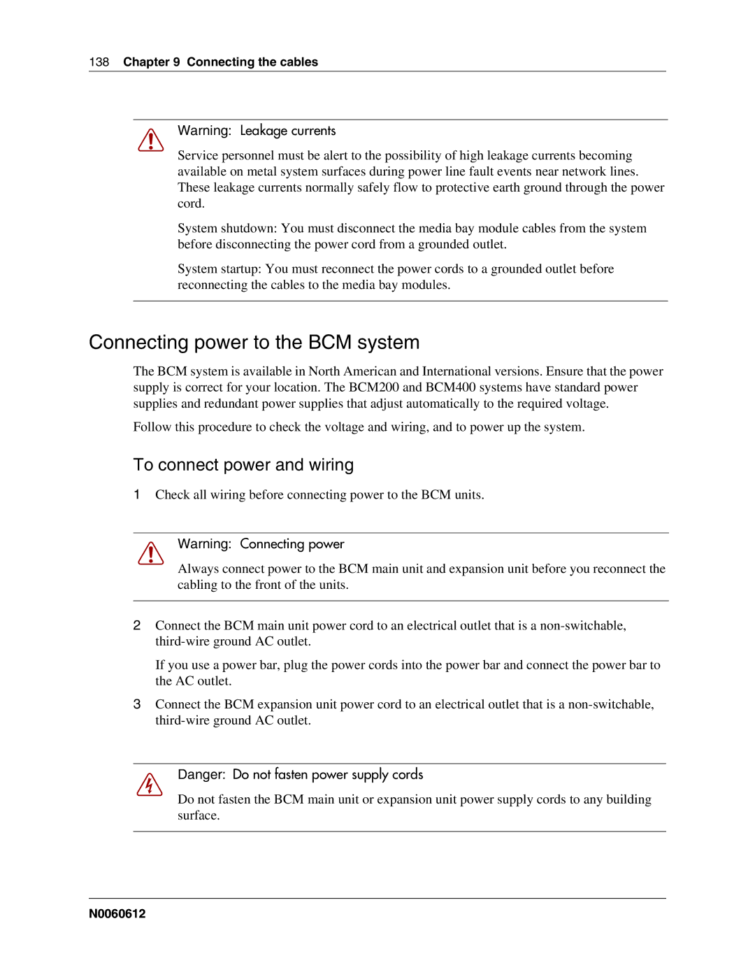 Nortel Networks 400 4.0, BCM200 manual Connecting power to the BCM system, To connect power and wiring 