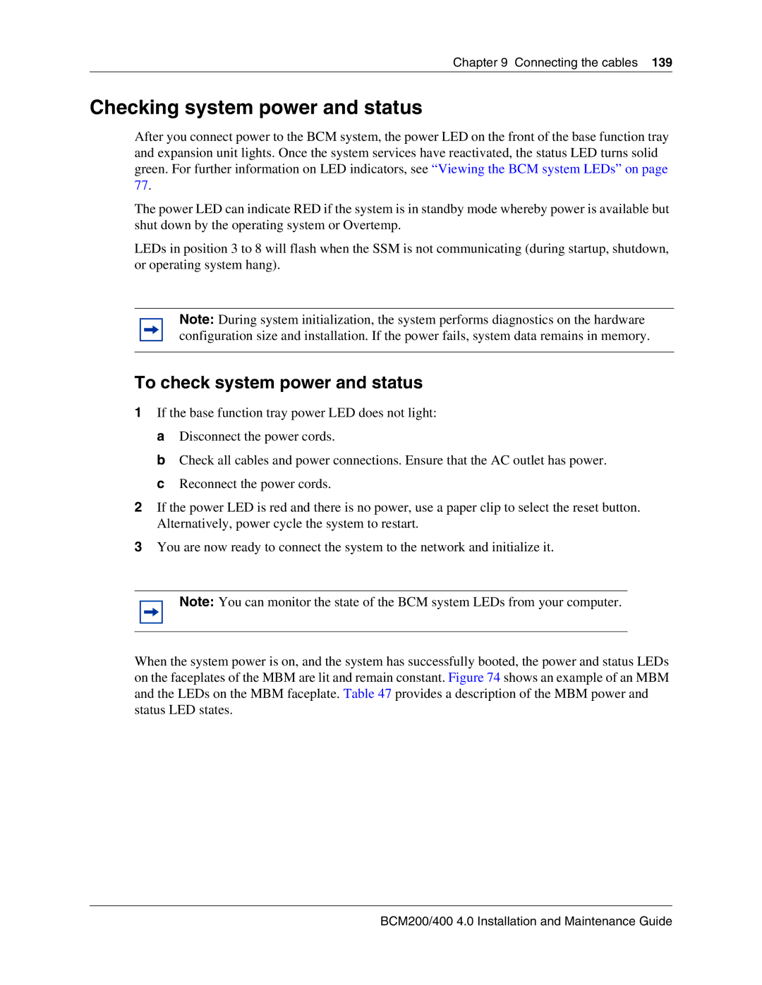 Nortel Networks BCM200, 400 4.0 manual Checking system power and status, To check system power and status 