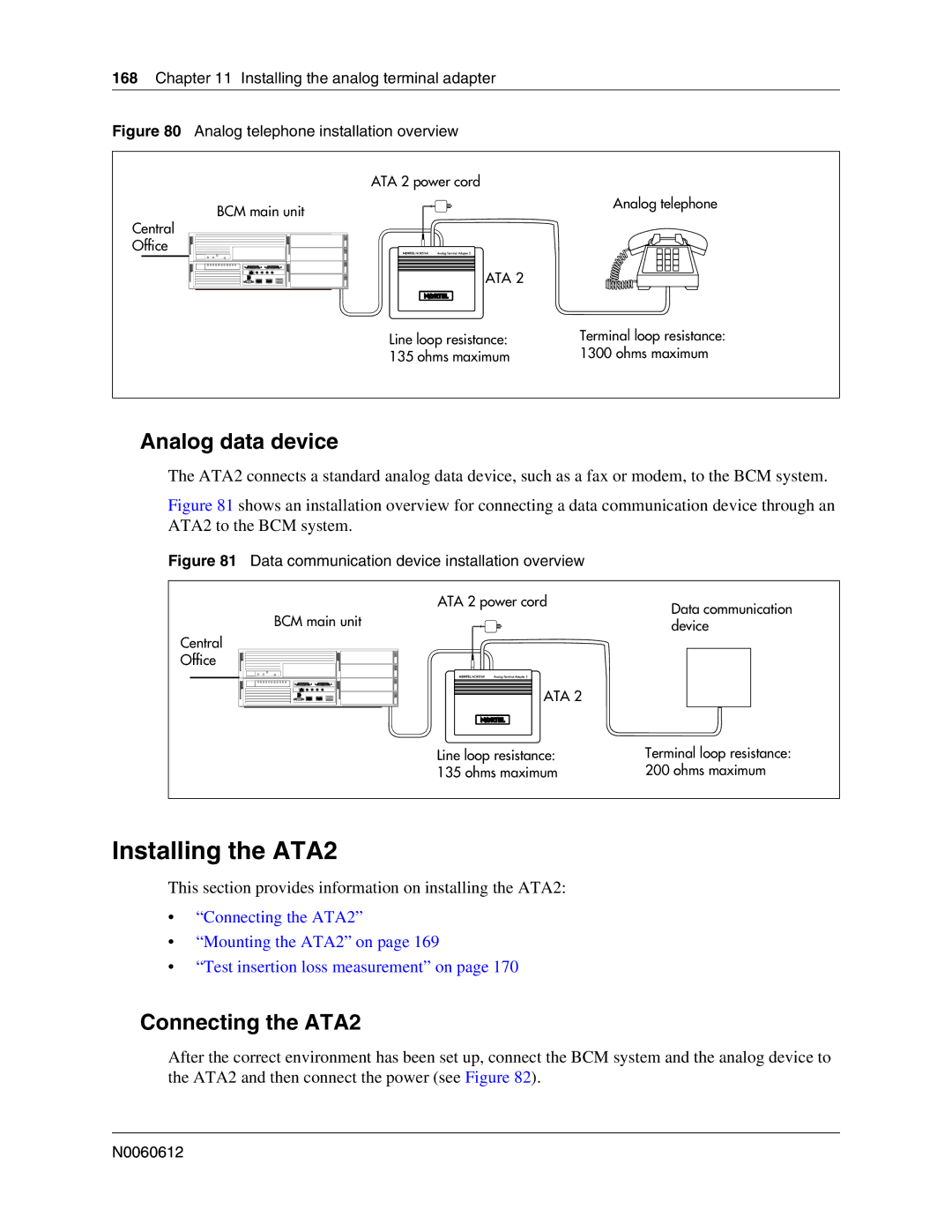 Nortel Networks 400 4.0, BCM200 manual Installing the ATA2, Analog data device, Connecting the ATA2 