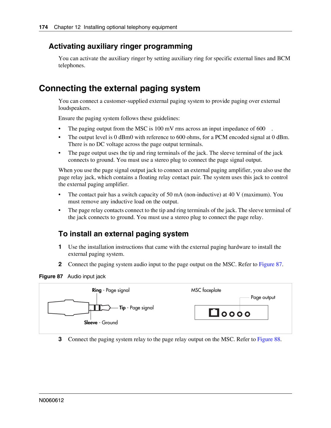 Nortel Networks 400 4.0, BCM200 manual Connecting the external paging system, Activating auxiliary ringer programming 